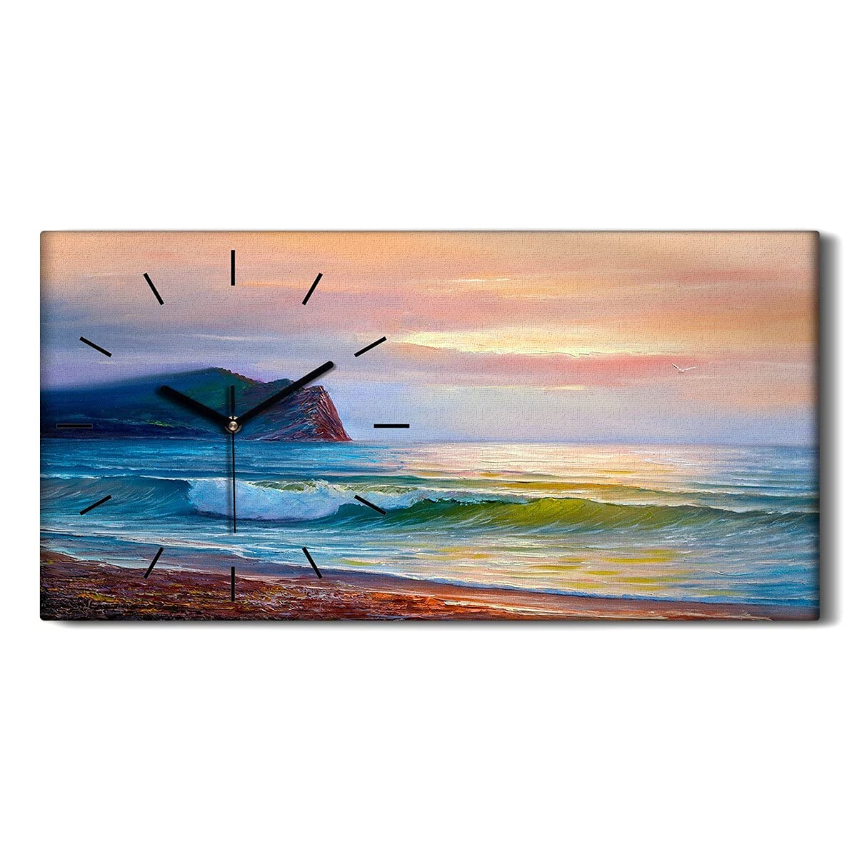 Horloge sur Toile Paysage de Mer | Pendule Murale 60x30cm pour Salon