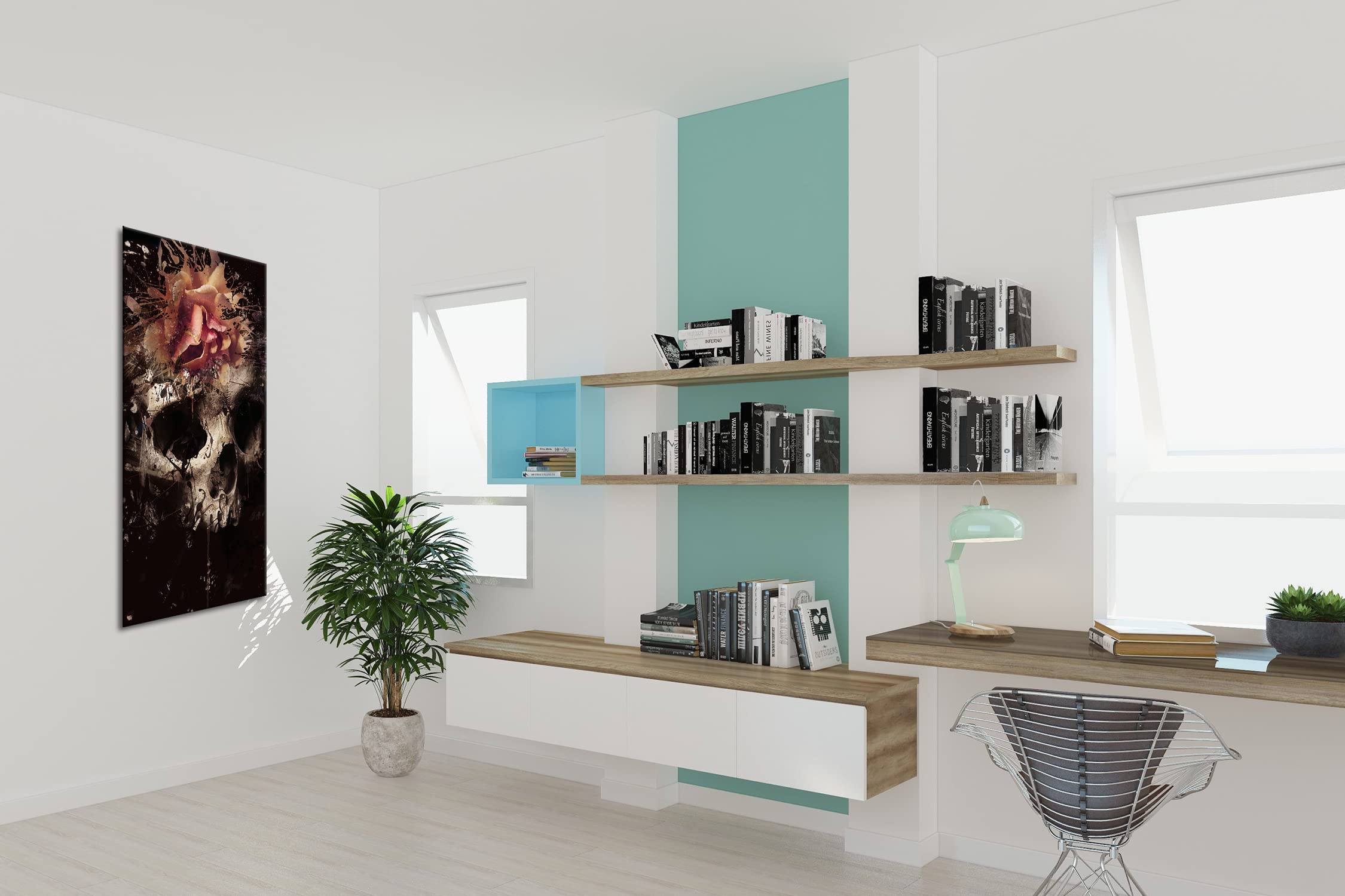 Mroczna czaszka śmierci panorama 120 x 60 cm jako obraz na płótnie, motyw oprawiony na ramie z prawdziwego drewna, wysokiej jakości druk cyfrowy z ramą