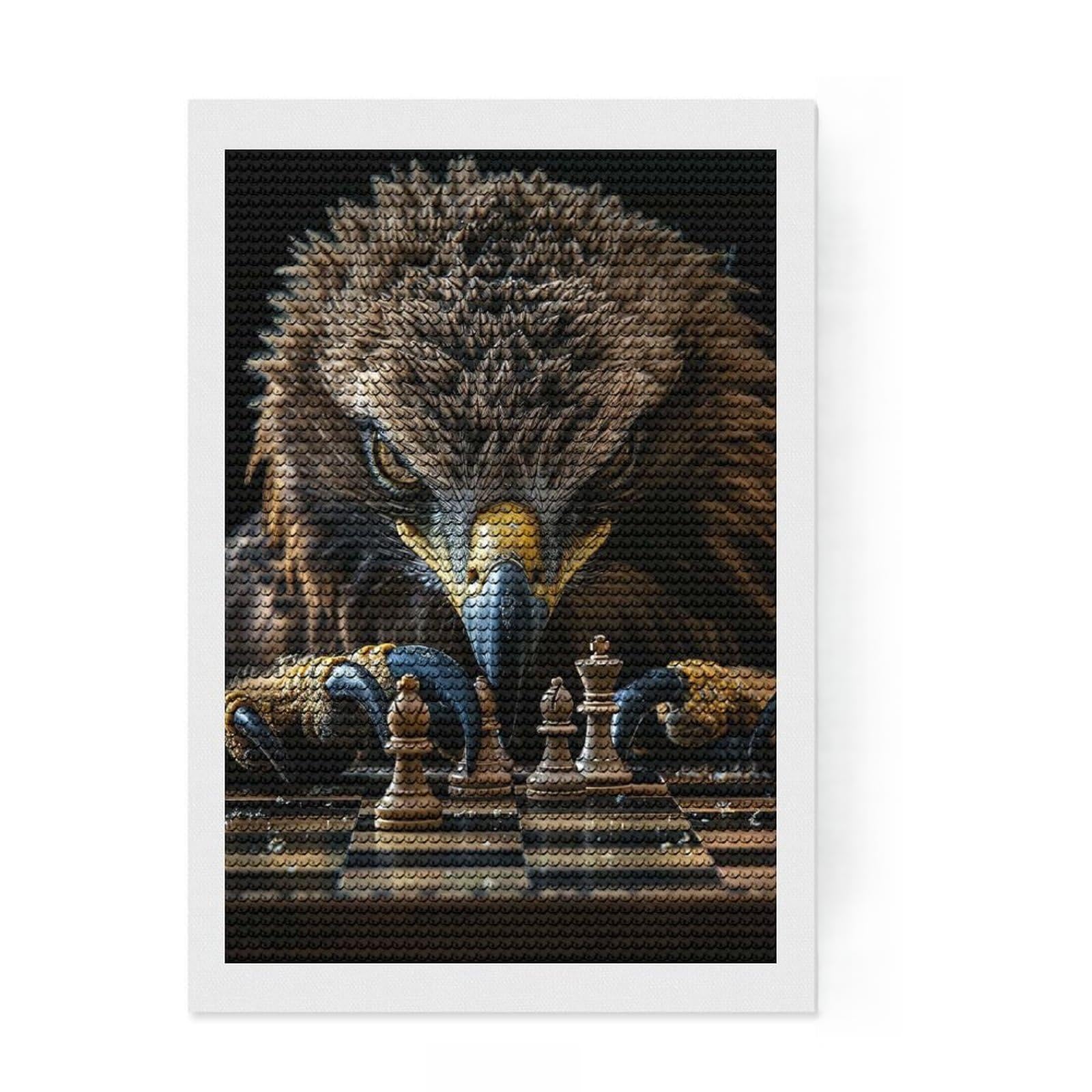 Junmoney Eagle Chess DIY Diamond Art Canvas Kit 8"x12", for Adults, Finish and Display, Birthday Gift, Aesthetic Room Decor