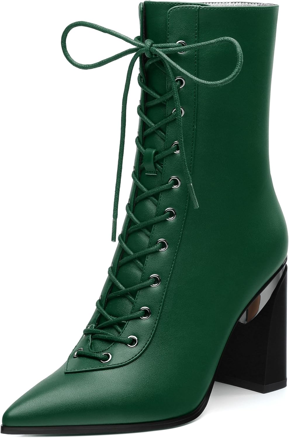 Womens Zip Chunky Heel Ankle Boots, Pointed Toe Mid Block Heel Booties for Women, Daily Boots for Working Wedding Party 3.5 inch