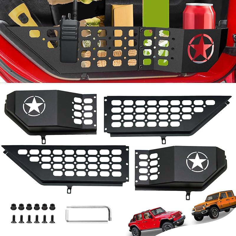 Bandejas de Porta Dianteiras em Metal para Jeep Wrangler JL/JLU/4XE 2018–2025 e Gladiator JT 2020–2025 SZQBZMJ, Estampa Star, 2 Peças