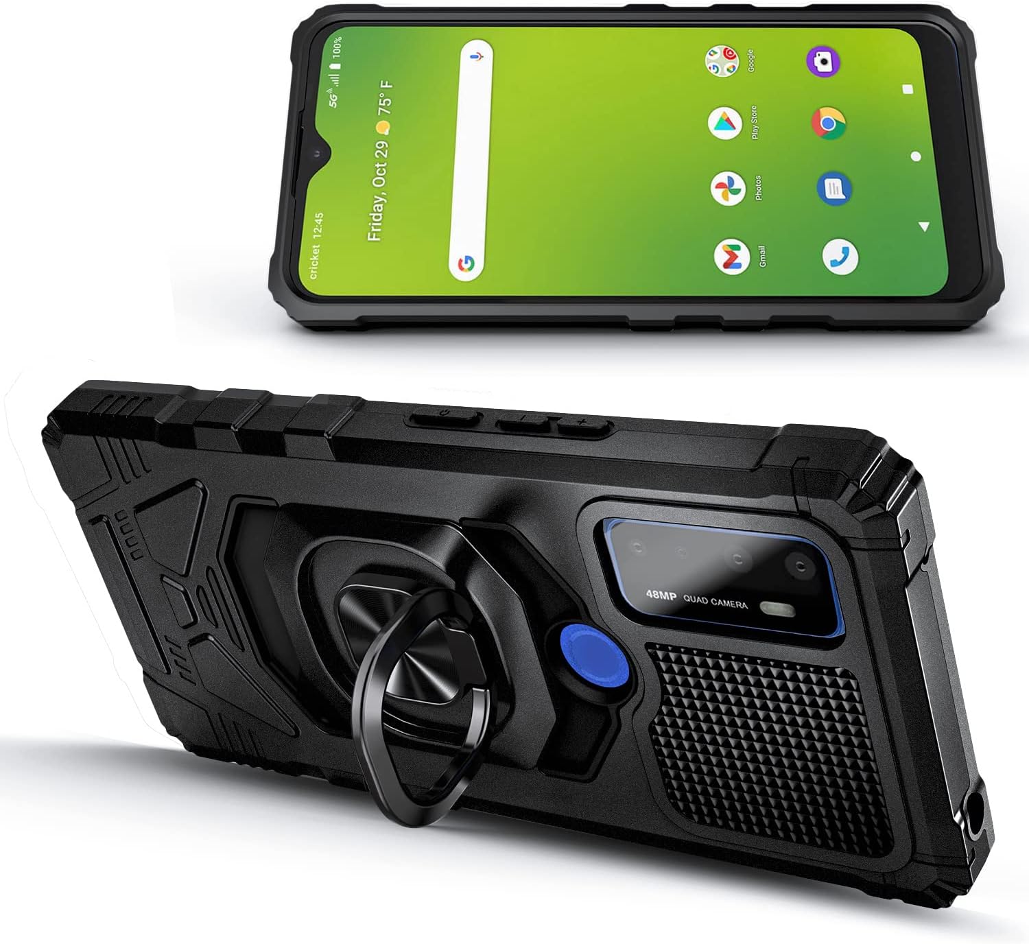 NZND Case for AT&T Radiant Max 5G, Cricket Dream 5G/Cricket Innovate 5G with Tempered Glass Screen Protector (Maximum Coverage), Full-Body Protective [Military-Grade] Ring Holder Case (Black)