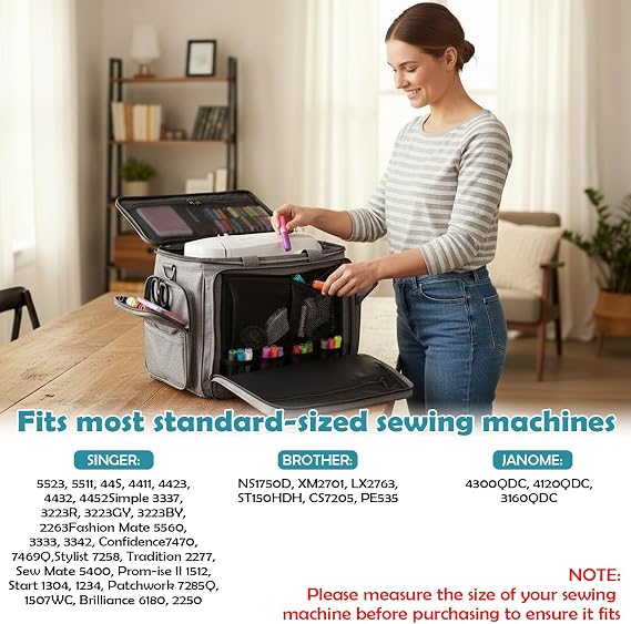 Sewing Machine Case with Wheels, Detachable Rolling Sewing Machine Case | Trolley Tote Bag with Removable Bottom Pad & Shoulder Strap, Compatible with Most Brother, Singer, Janome