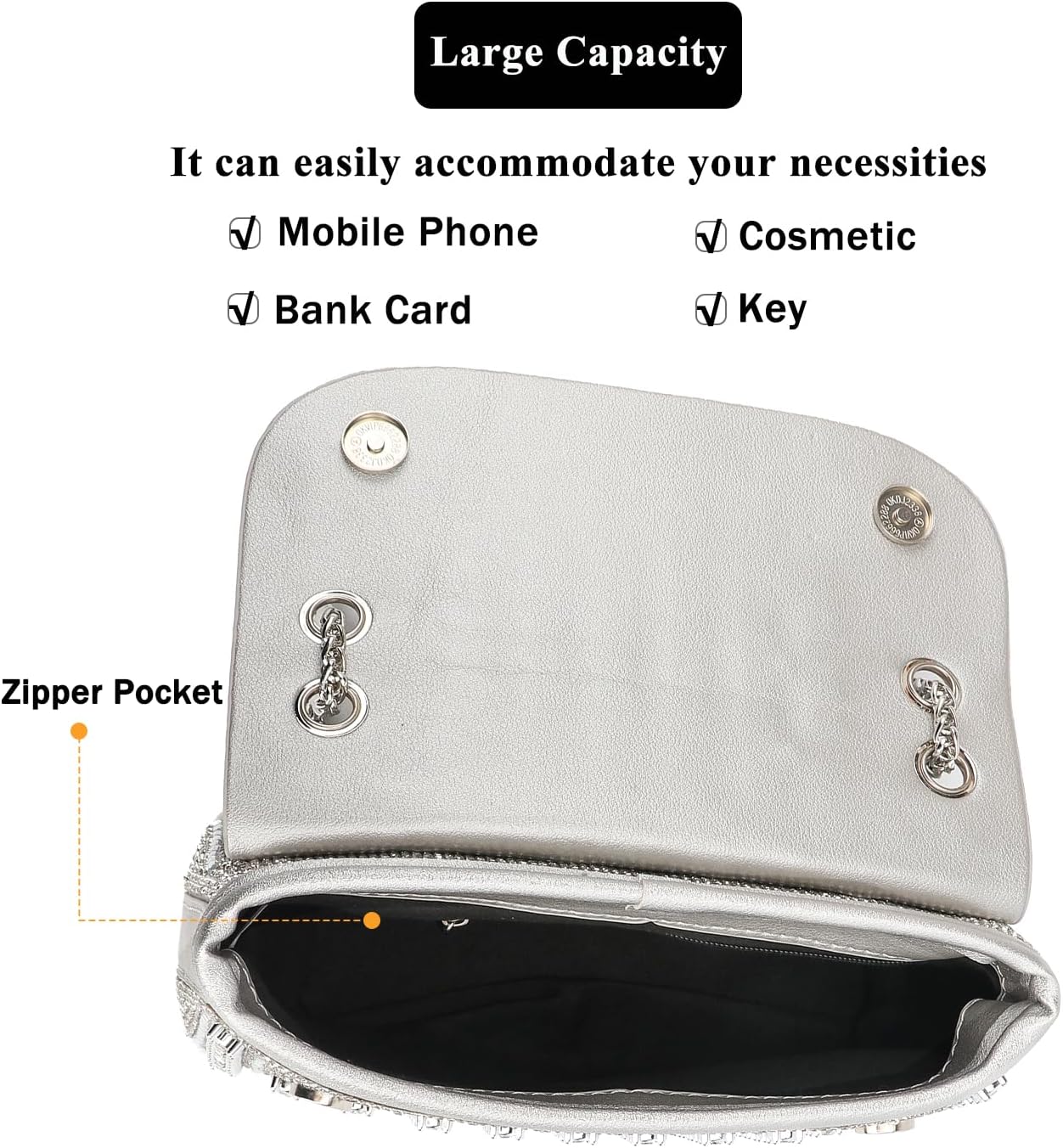 Womens Sparkly Rhinestone Crystal Glitter Clutch Purse Evening Handbag Shoulder Bag for Wedding Party Prom - Image 3