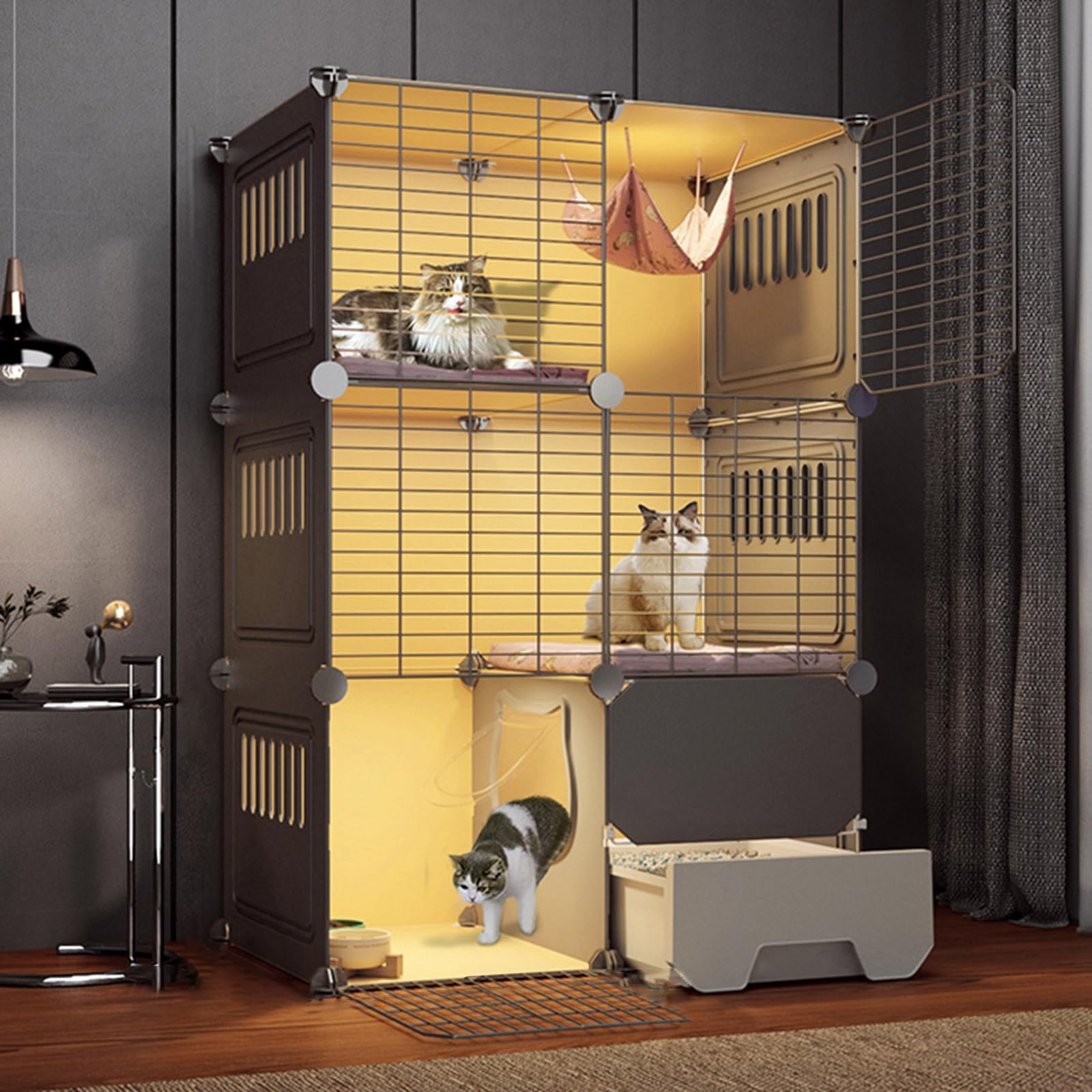 Gabbia per Gatti da Interno, recinti per Gatti, lettiera per Gatti Chiusa, Villa per Gatti, Grande Area Giochi per Gatti con Porta per Gatti, per 1-2 Gatti, furetti, cincillà, Conigli, Picco