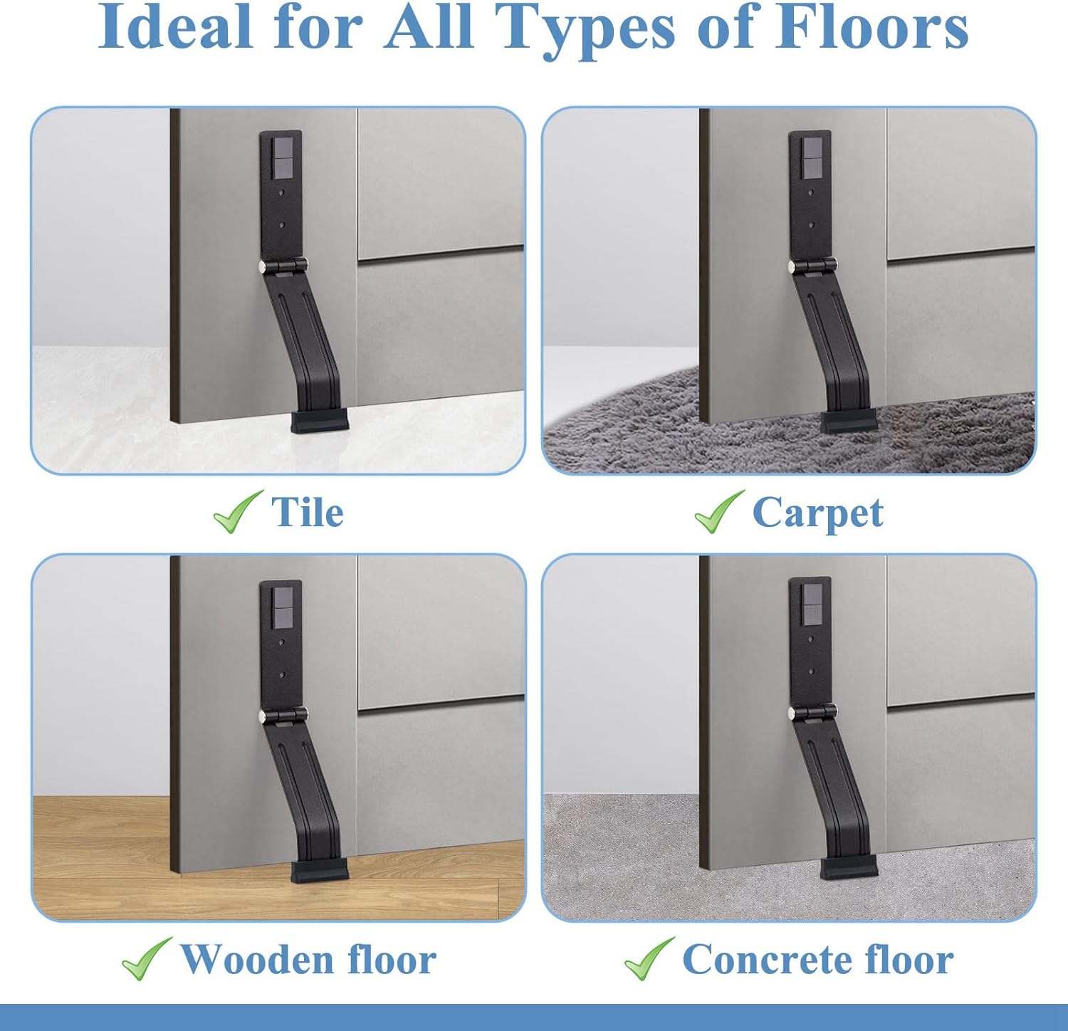 2 Pieces Kickdown Door Stopper for Bottom of Door,Heavy Duty Metal Door Stop with Rubber Tip,Floor Door Opener Stopper,Hold Open Folding Door Stop,Single Flip Down Door Stopper(Black)