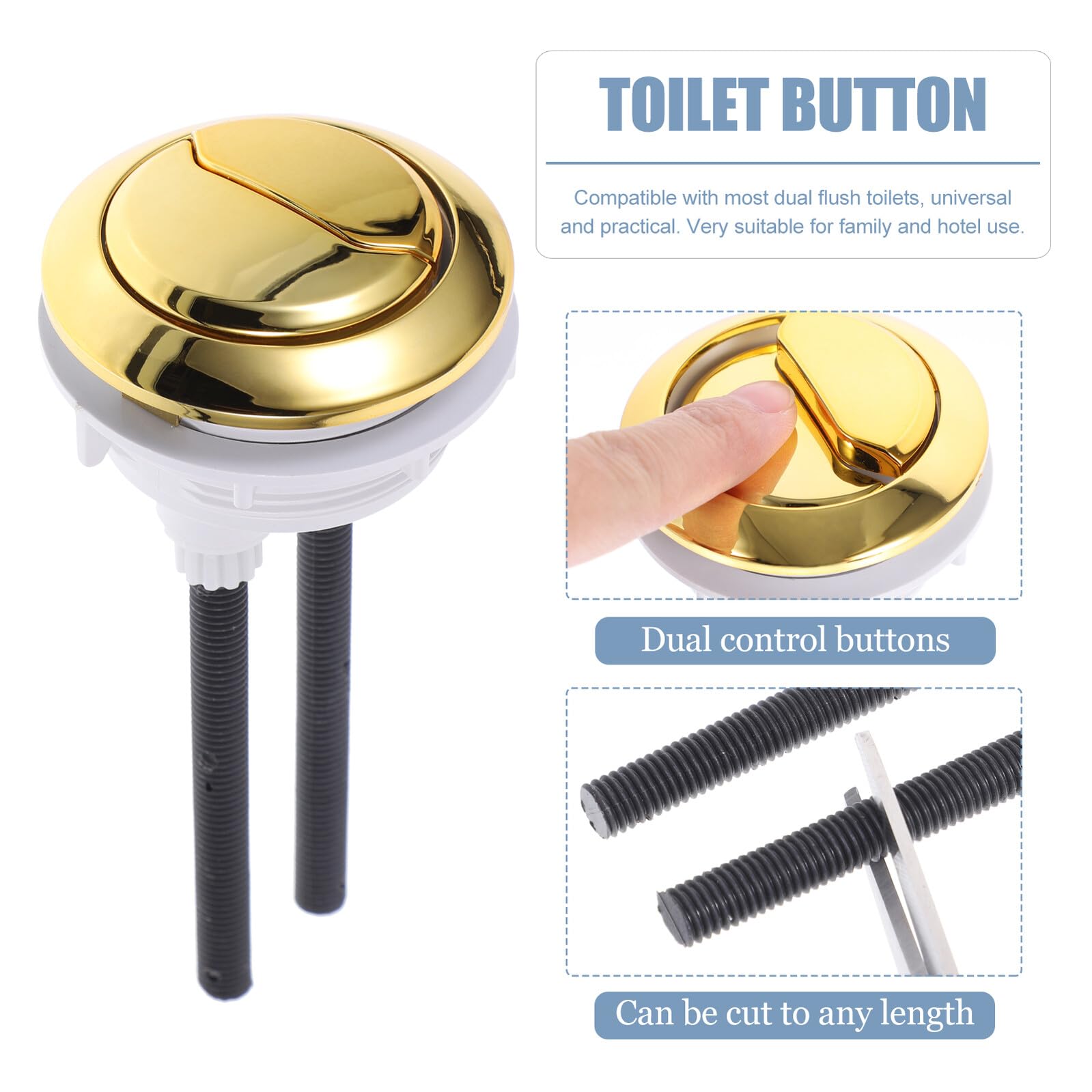 Angoily Bouton de Chasse D'eau Double pour Réservoir de Toilettes, Abs Doré, à Tige Ajustable, Compatible Wc, Kit de Remplacement, Usage Domestique et Hôtelier Couleur Aléatoire