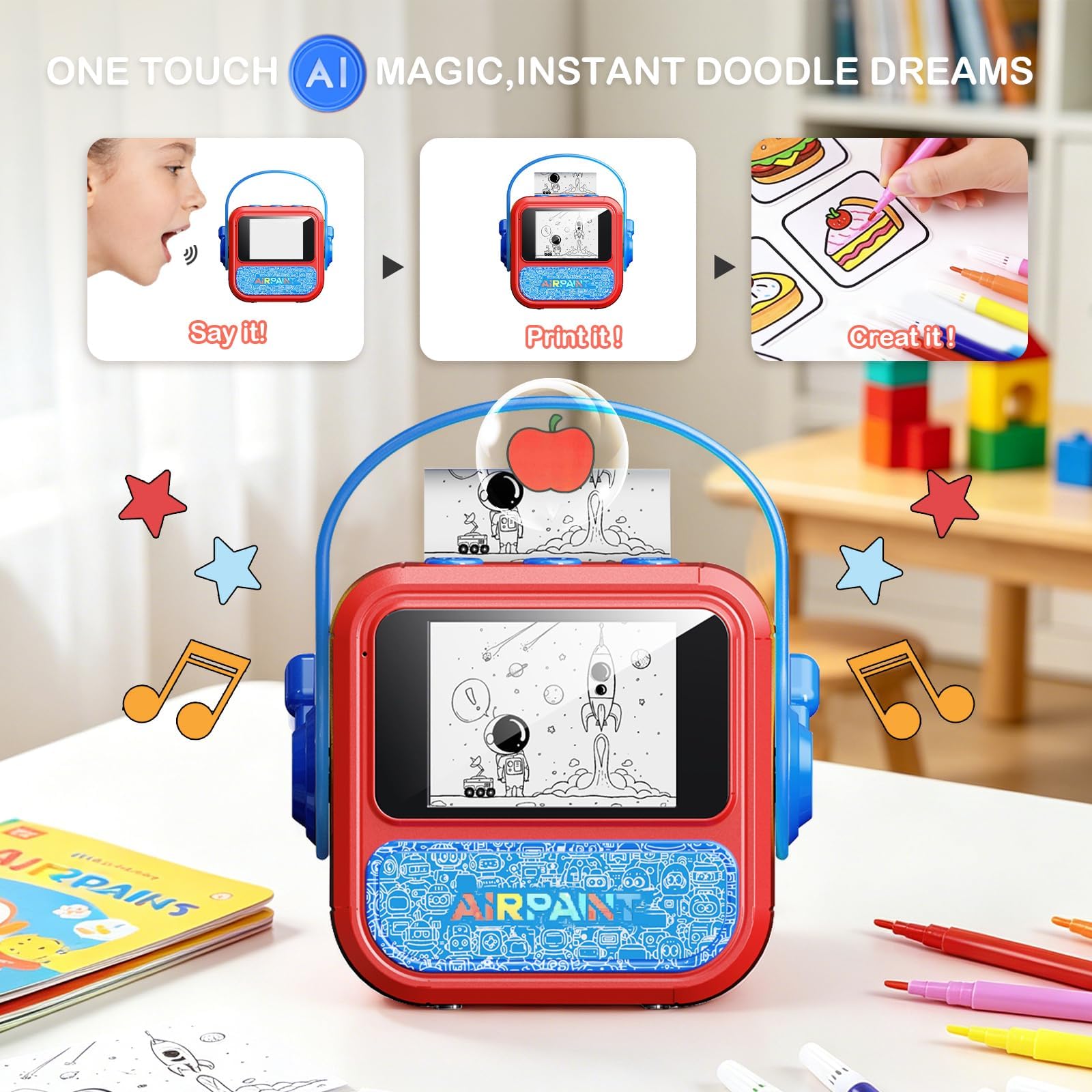Imprimante d'autocollants vocaux intelligente pour enfants, mini machine thermique sans encre avec écran HD, imprimante d'étiquettes Bluetooth portable pour bricolage, notes scolaires et