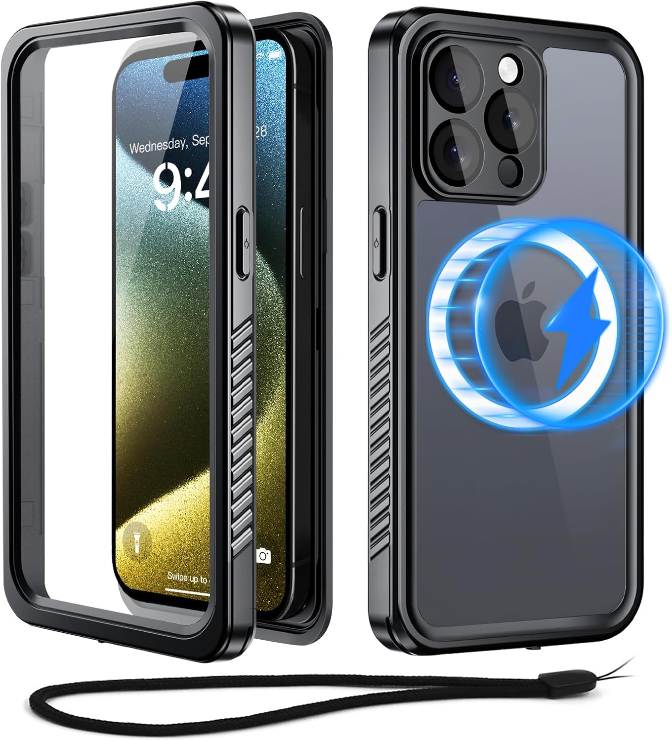 Beeasy for iPhone 15 Pro Waterproof Case with Magsafe, IP68 Underwater Military Grade, Phone Case with Shockproof, Dustproof, Rugged 360 Full Body Protection Cover with Built-in Screen Protector