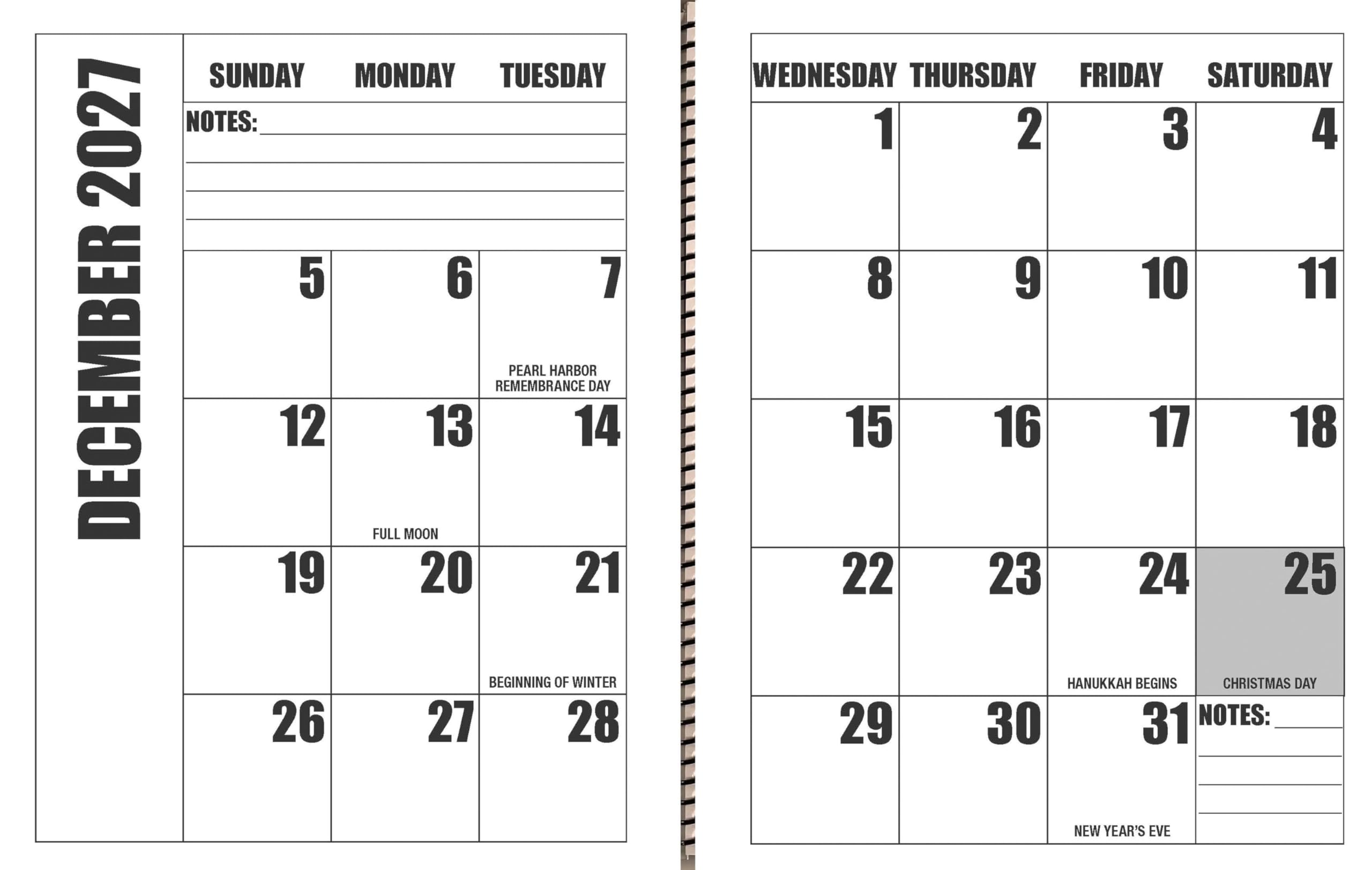 Jumbo Large Print Tischkalender 2025, schweres Papier, robuster Kalender, 43,2 x 27,9 cm, geöffnet oder geschlossen, misst 27,9 x 21,6 cm, 13 Monate, Januar 2025 bis Januar 2026, viel Platz zum