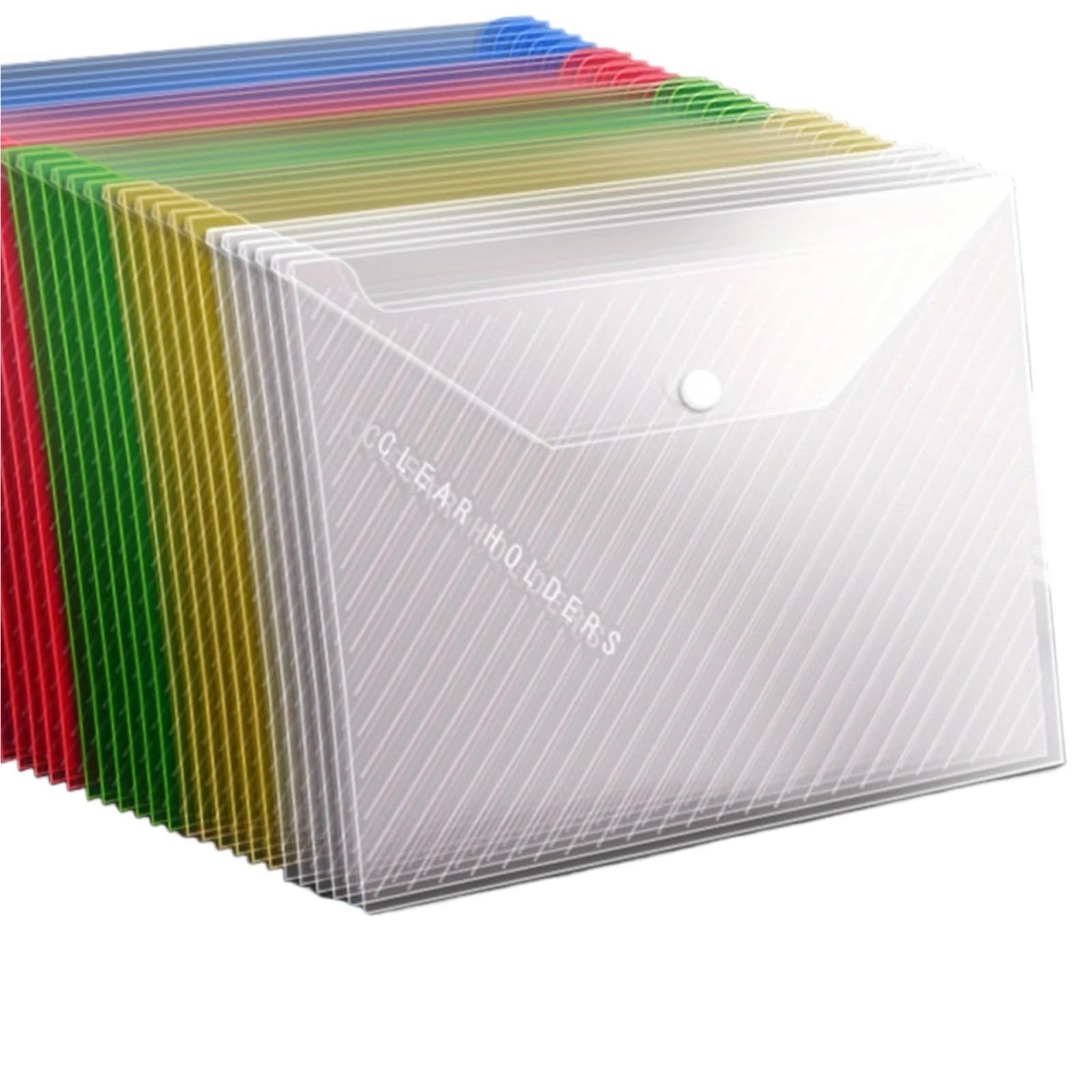 Przezroczyste teczki z tworzywa sztucznego, 50pcs A4 File Folders With Button Closure Multicolor For Office