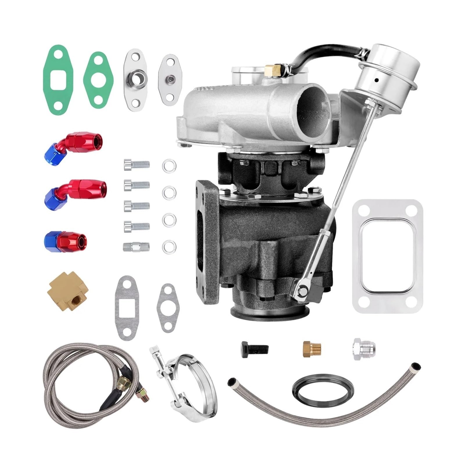 T3 .63 Turbo chłodzona olejem turbosprężarka V + przewód olejowy kompatybilny z 1.5L-2.5L 4 6 cylindrów