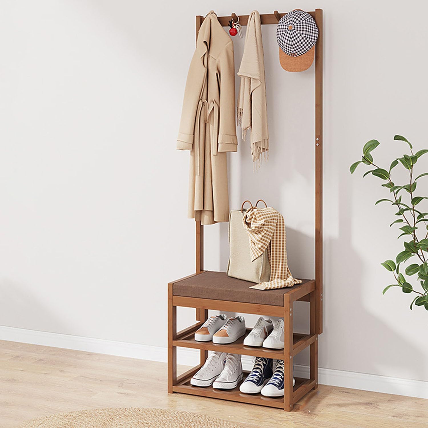 Porte-manteau avec banc intégré pour résoudre le désordre du couloir
