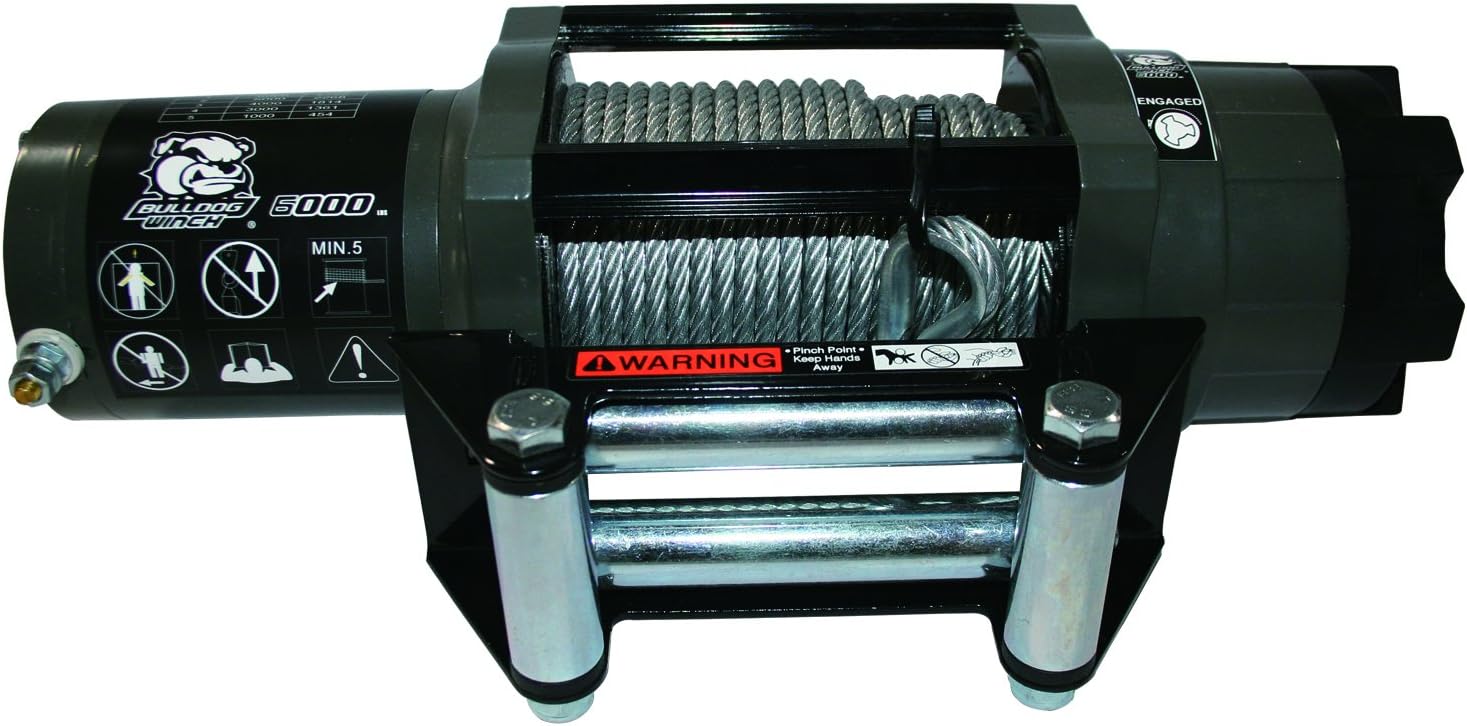 Bulldog Winch 15022 Power Sports Winch (6000lb Power Sports with 55 Ft. Wire Rope, Roller Fairlead), 1 Pack