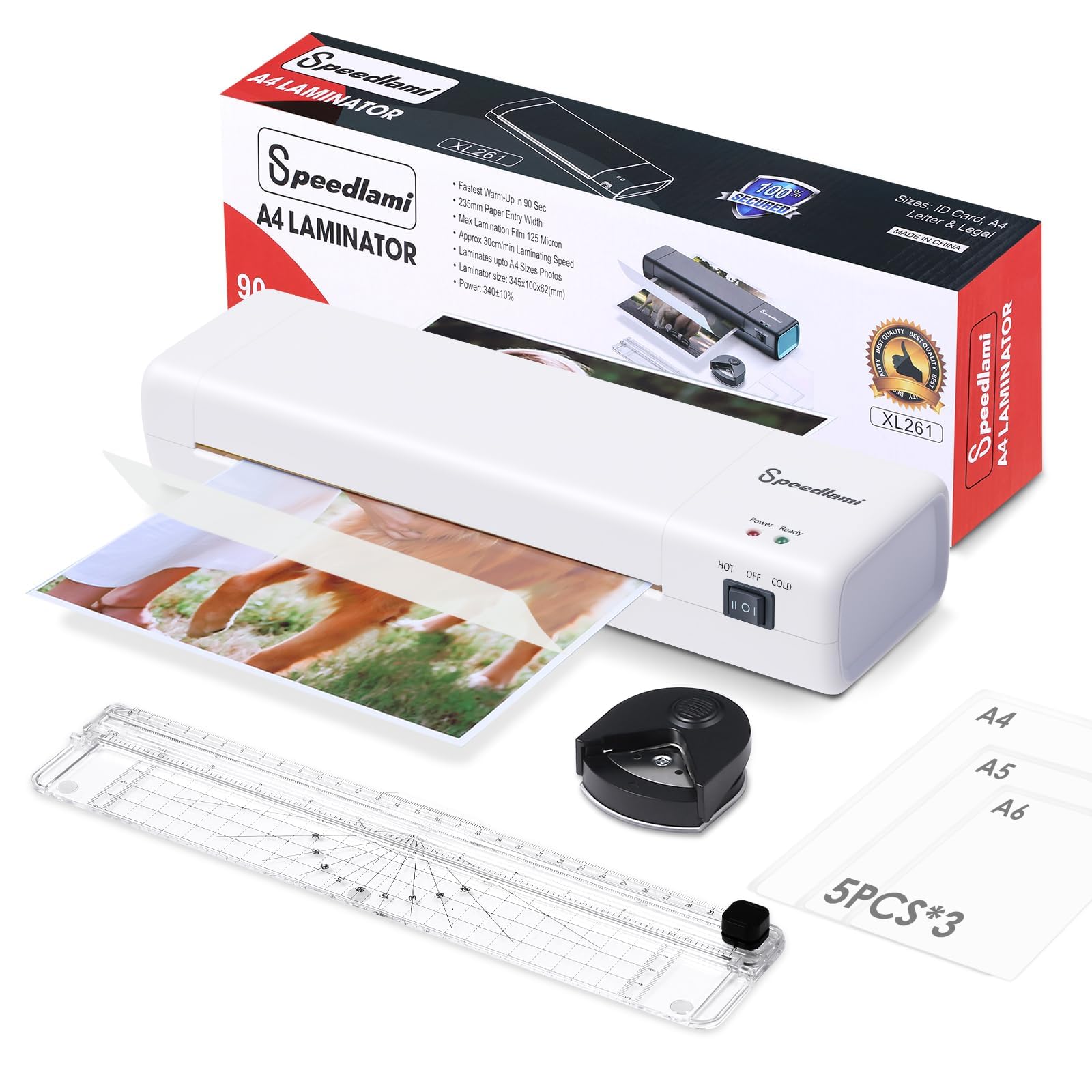 Laminator, maszyna do laminowania 4 w 1, maszyna do laminowania A4 na gorąco i na zimno z trymerem do papieru i zaokrąglaczem narożników, szybkie nagrzewanie, nowy materiał ABS, laminator uwalniający