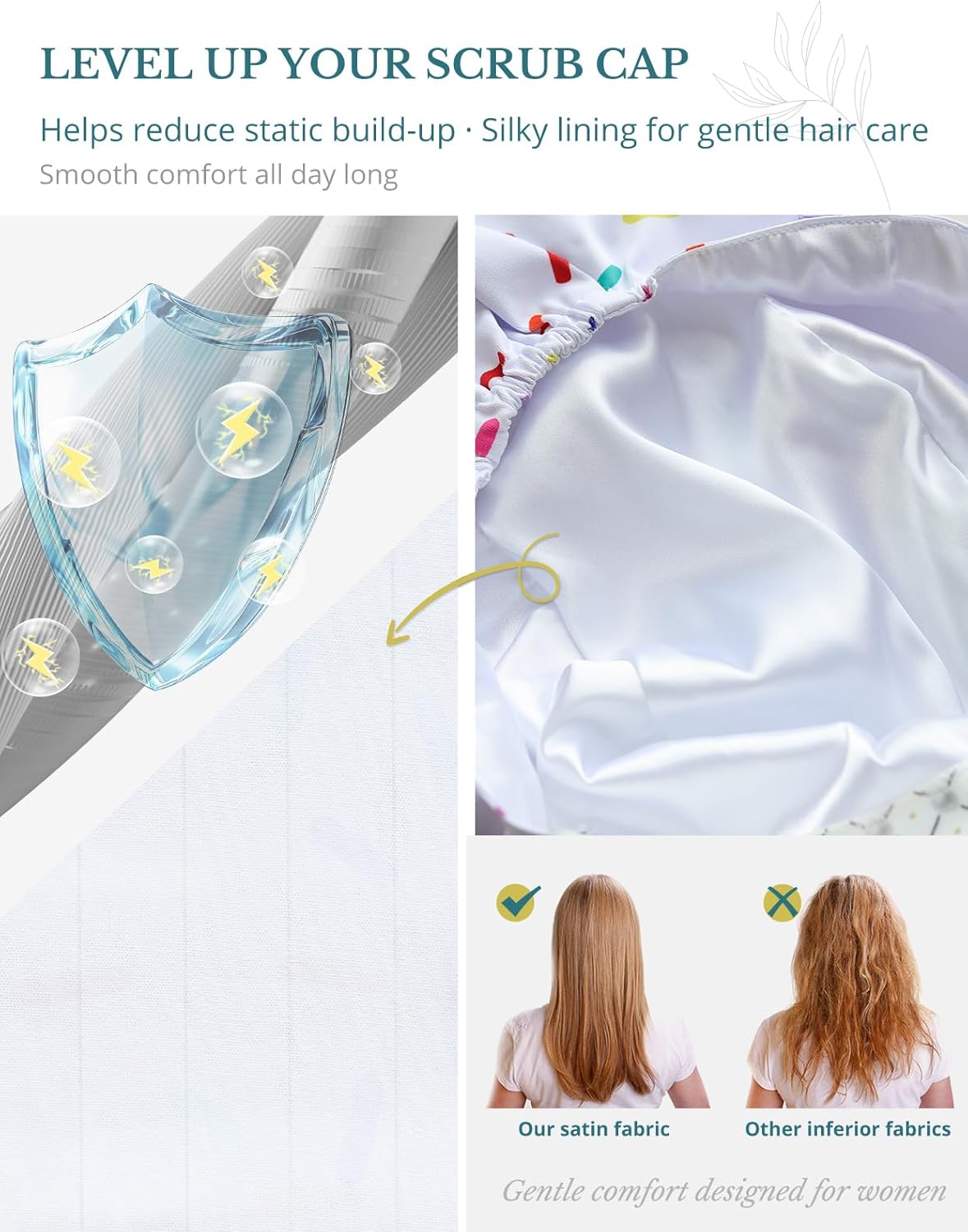 Scrub Caps Women Satin Lined Ponytail, Sprinkle White Adjustable Scrub Hats Women with Buttons and Sweatbands, Practical Ponytail Holder Design with Bow Ribbon Soft Smooth - Image 3