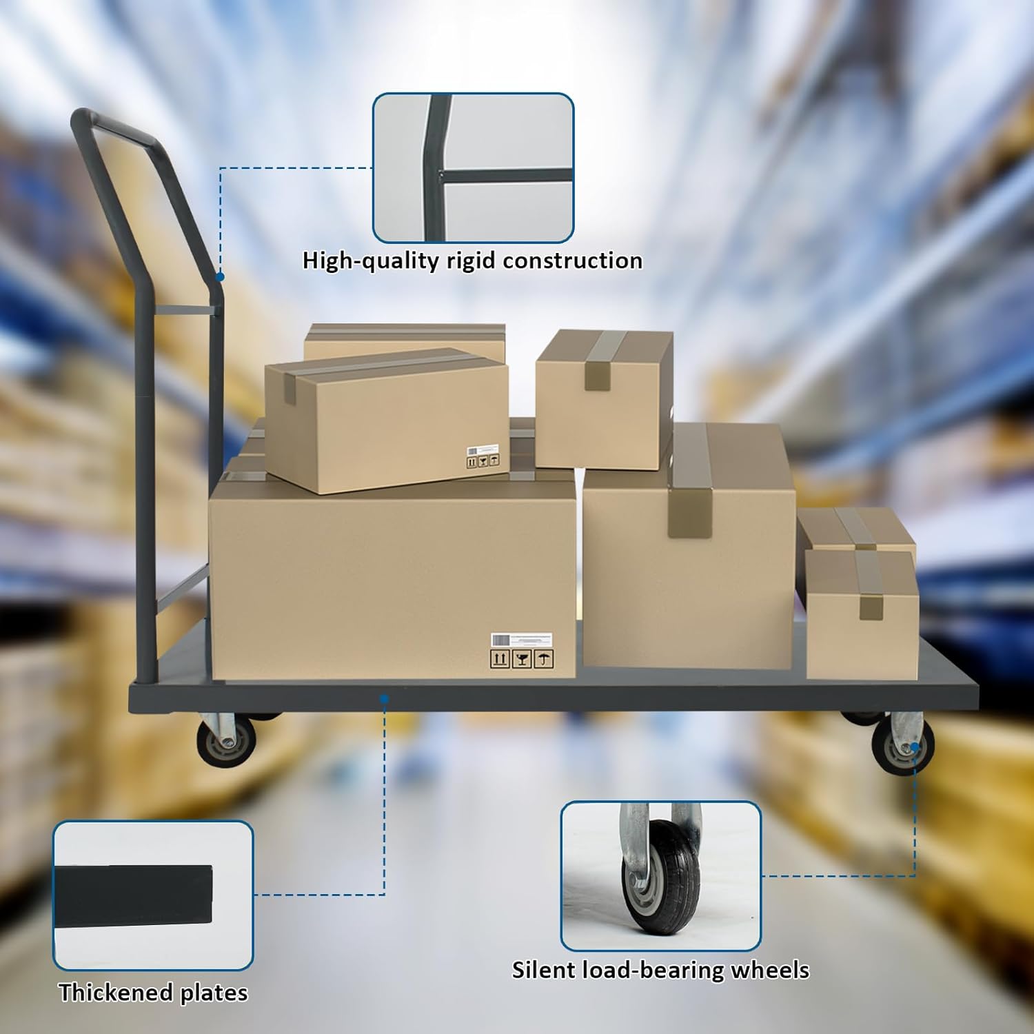 Heavy Duty Platform Truck Moving Flatbed Cart, Steel Flatbed Cart for Luggage Moving, Shopping, 48"x24"Push Dolly, 2000 LBS Dolly Cart Flatform with Wheels and Handle (48"x24")
