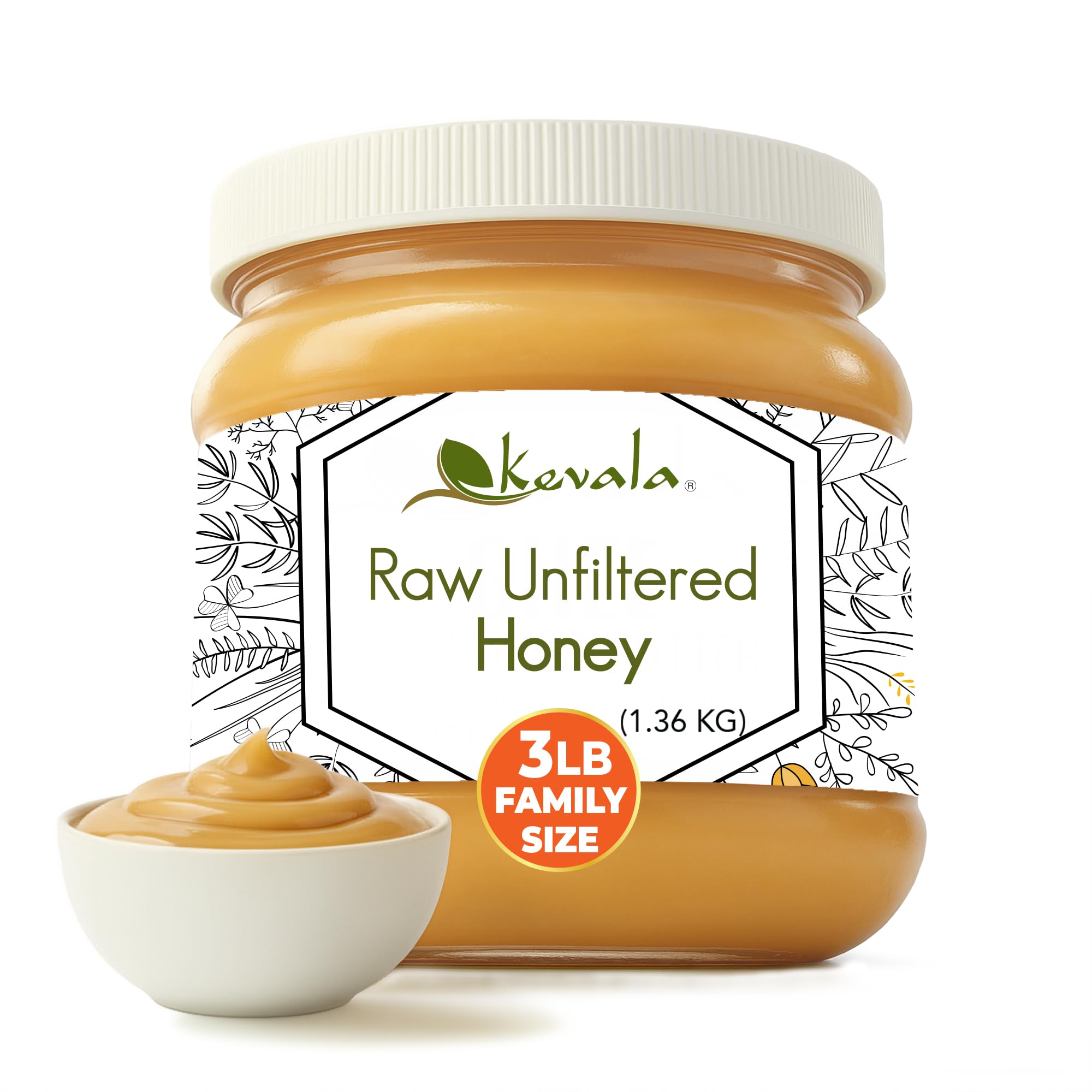 Raw Unfiltered Honey - Pure Honey for Daily Baking and Cooking, Authentic Sweetness with no Added Sugar, Deliciously Nutritious Addition to Tea and Coffee, Natural Skincare Ingredient, 3 lb