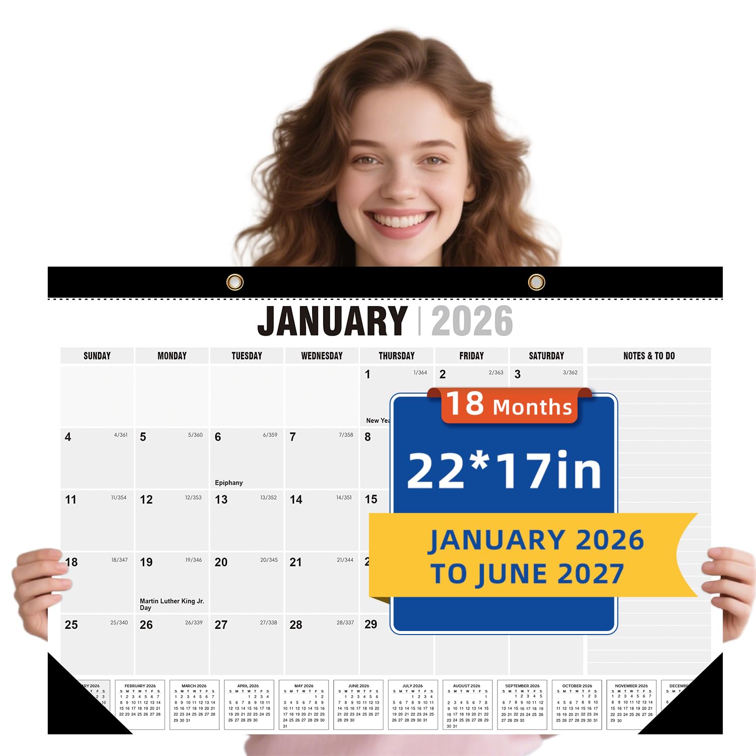 Desk Calendar 2025-2026 -Large 22x17 Inches, Classic Black Monthly Wall & Desktop Planning Calendar with Plastic Cover for Office & Home Use