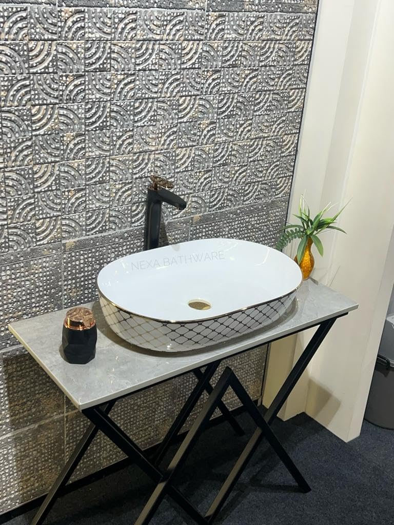 Nexa Bathware Impoarted Ceramic Wash Basin | Luxurious Wash basin Table Top Bathroom Sink Wash basin WHITE GOLD GLOSSYFinishing (24 X 16 X 5 INCH)721 (B0CM9Q3YTN) Amazon Price History, Amazon Price Tracker