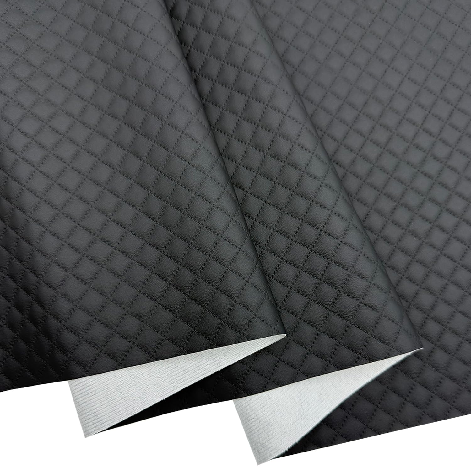 Tela de piel sintética suave de 16 x 54 pulgadas, vinilo acolchado a cuadros para motocicleta, sofá, bolsas, sillas, asientos de coche, tapicería, manualidades (negro)