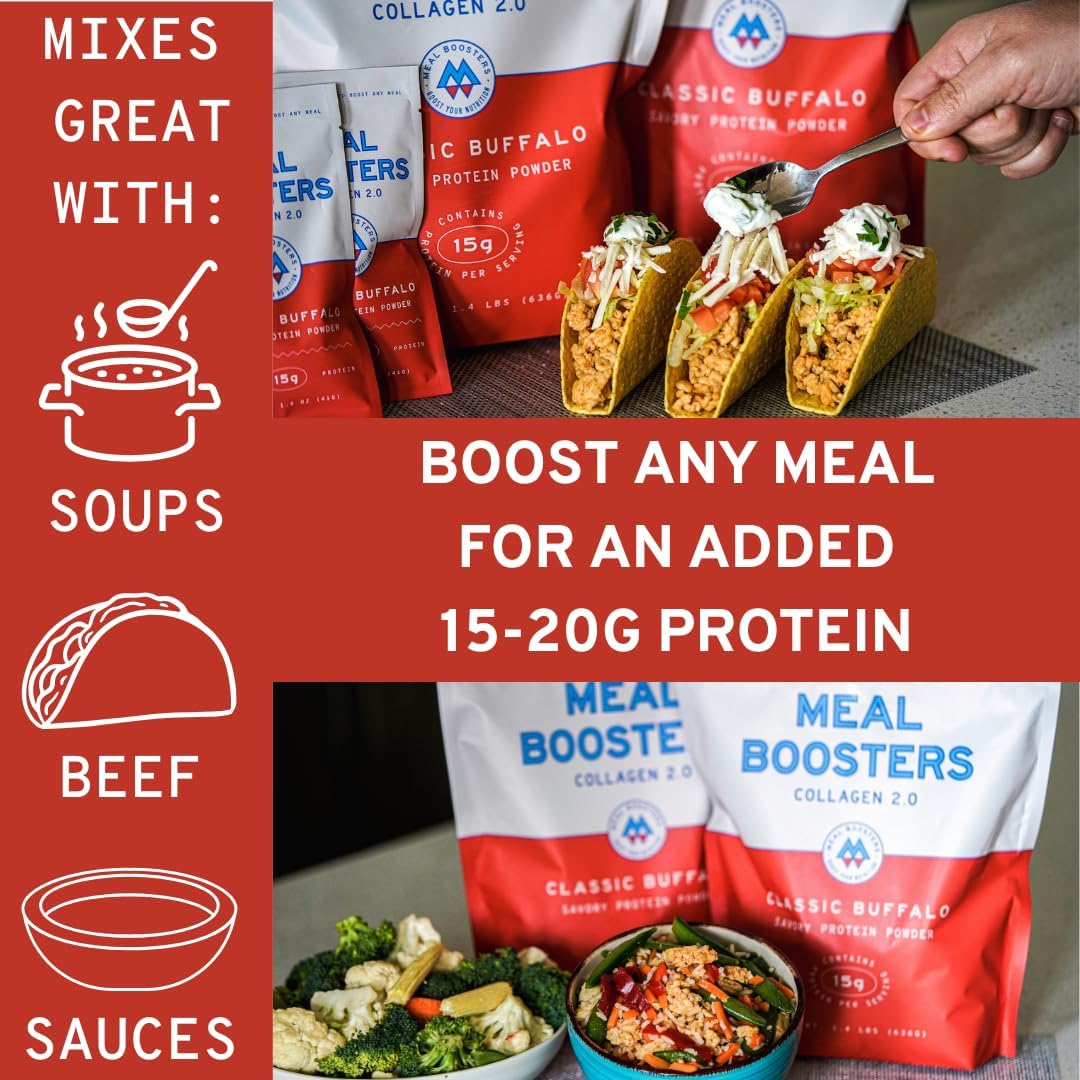 Meal Boosters Savory Protein Powder Supplement | 15–20g Complete Protein Meal Enhancer for Cooking & Prep | Collagen Peptides for Gut, Joint & Support | Keto Friendly, Gluten Free (Classic Buffalo)