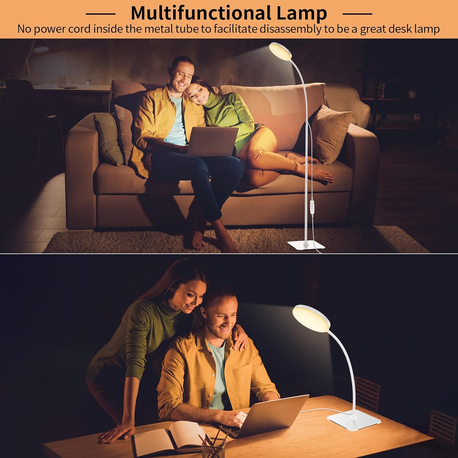Mojimdo 168 LED Floor Lamp, 2-in-1 Convertible Floor/Desk Lamp, 360° Adjustable Gooseneck, [3 Color Temperatures & 10 Brightness Levels], 10W USB Powered for Living Room, Bedroom, Office and Reading
