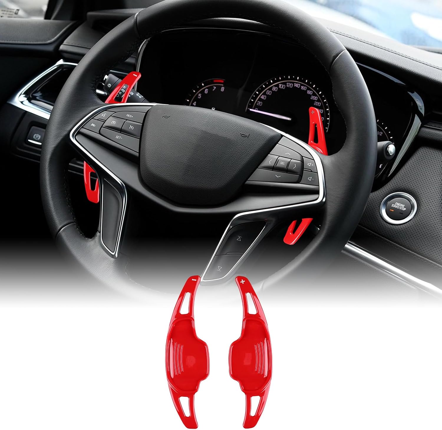 KUNGKIC for Cadillac CT6 2015 2016 2017 2018 Steering Wheel Paddle Shift ABS DSG Extensions Decoration Interior Accessories 2 PCS Red