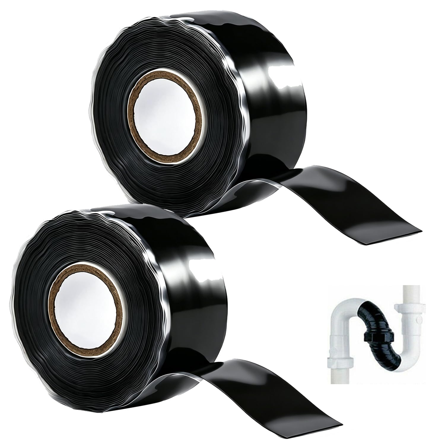 自己融着テープ 絶縁テープ 防水テープ シリコンテープ 2個セット 幅25mm UVカット 配管 水道管 台所 浴槽 ケーブル修理 自動車 船舶 漏水防止 プロ用（ブラック）