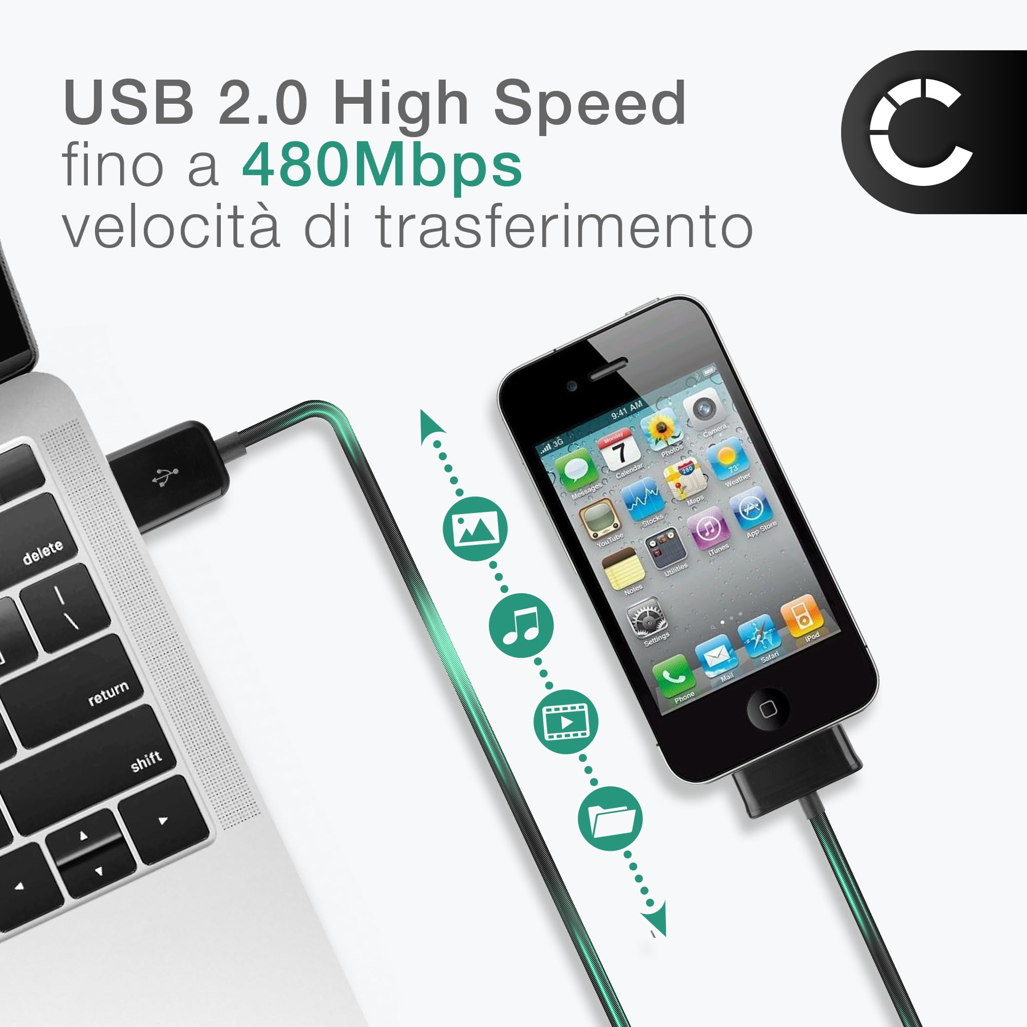 CELLONIC Cavo USB 2.0 Compatibile con Samsung Galaxy Note 10.1 / Tab 8.9 / Tab 10.1 / Tab 2 7.0 / Tab 2 10.1 / GT-N8000 Ricarica Cavetto Dati per Tablet con Porta 30 Pin Connettore 1.0m in Nero