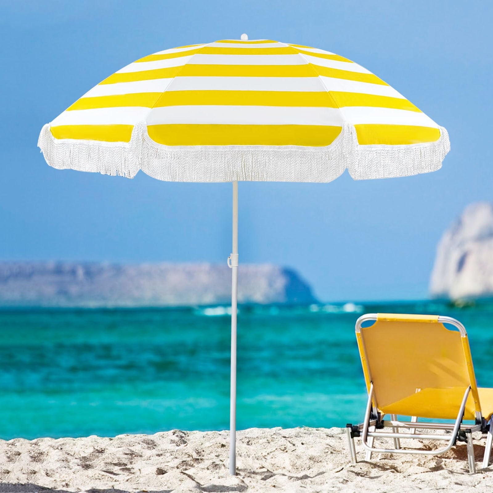 Parasol Inclinable Balcon Ronde Parasol Vintage À Franges sans Base Parasol De Terrasse Exterieur Hauteur Réglable Parasol Plage Anti Vent Etanche Parasol De Jardin Démontable