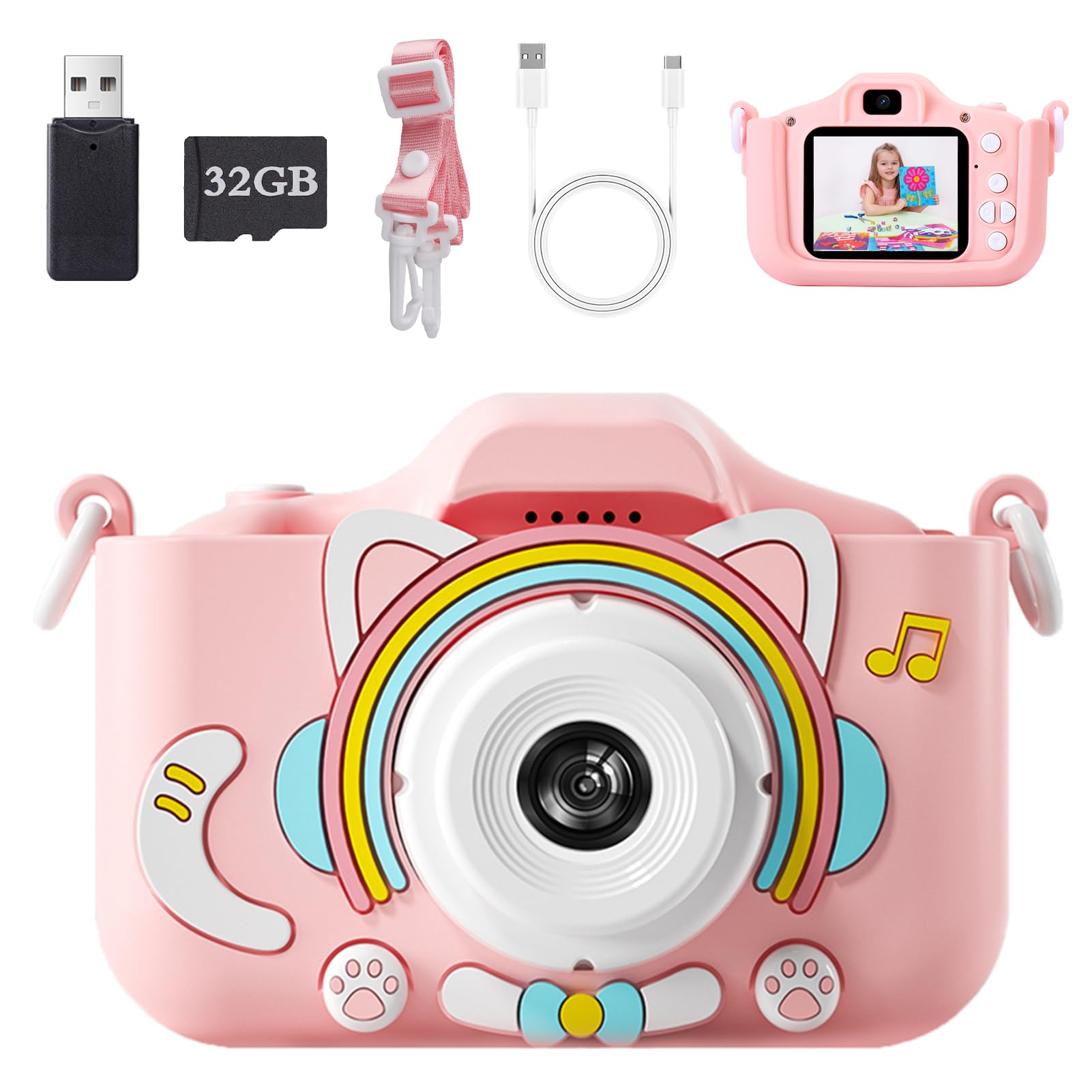Fotocamera Per Bambini 2 In 1 40MP Con Video Selfie – Regalo Compleanno Ragazza/Ragazzo Con Scheda 32GB (Gatto Blu)