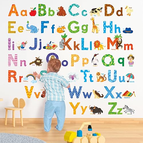 Miniatura 2 de DECOWALL DW-1608S - Calcomanías acuarela de animales para pared para niños, diseño de abecedario de animales de acuarela, removibles, para