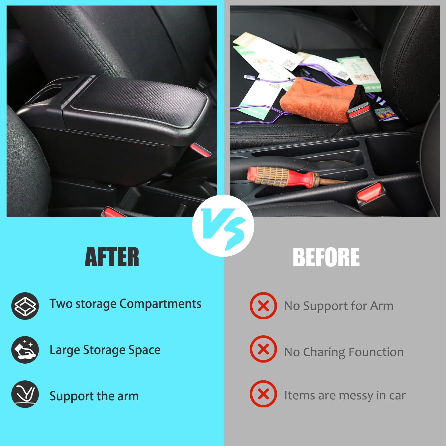 Auto Braccioli Compatible with Peugeot 2008/208 2019-2024 Braccioli Poggiabraccio con Vano Portaoggetti Console Centrale