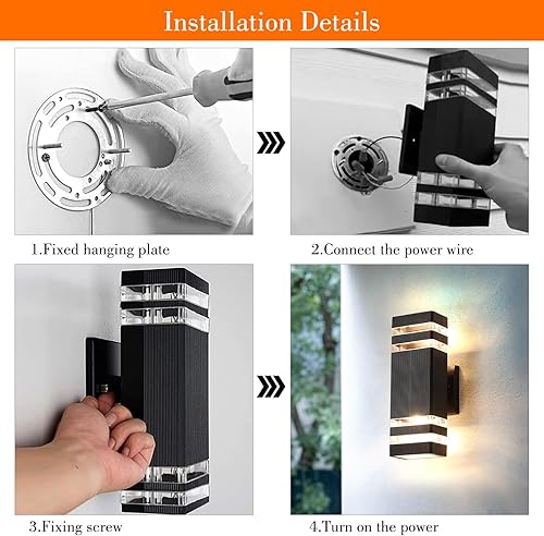 Miniatura 6 de ZSMAIKU Outdoor Light Fixture, IP65 Wall Light Fixtures for Porch Patio Garage,Warm White 3000k, 2 Pack (Black, 2Packs 2-Tier)