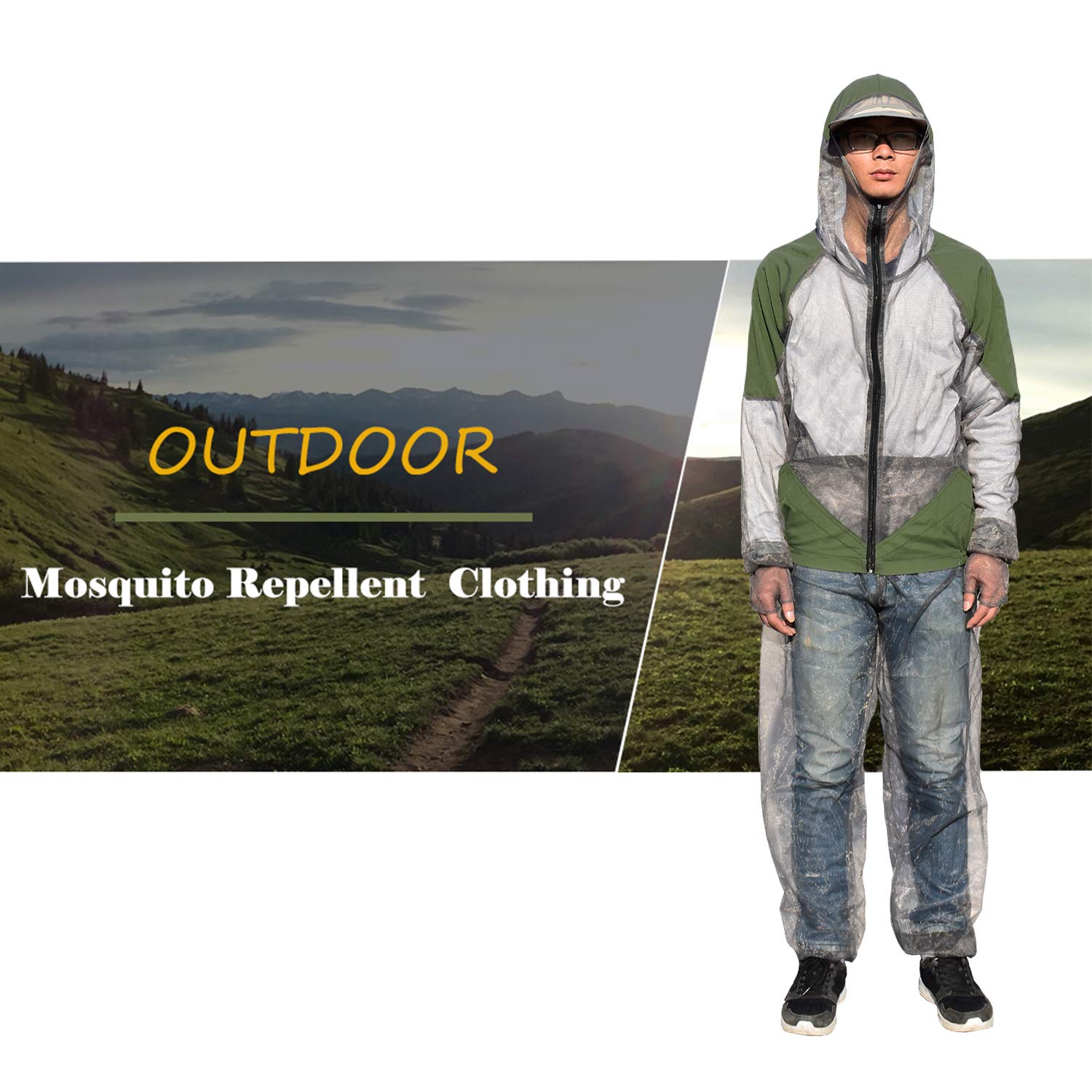 Lixada Abito Repellente per Zanzare Abiti con Cappuccio in Mesh Mosquito Prevenire Suit Giacca Bug per la Pesca A Caccia Campeggio, L/XL/XXL