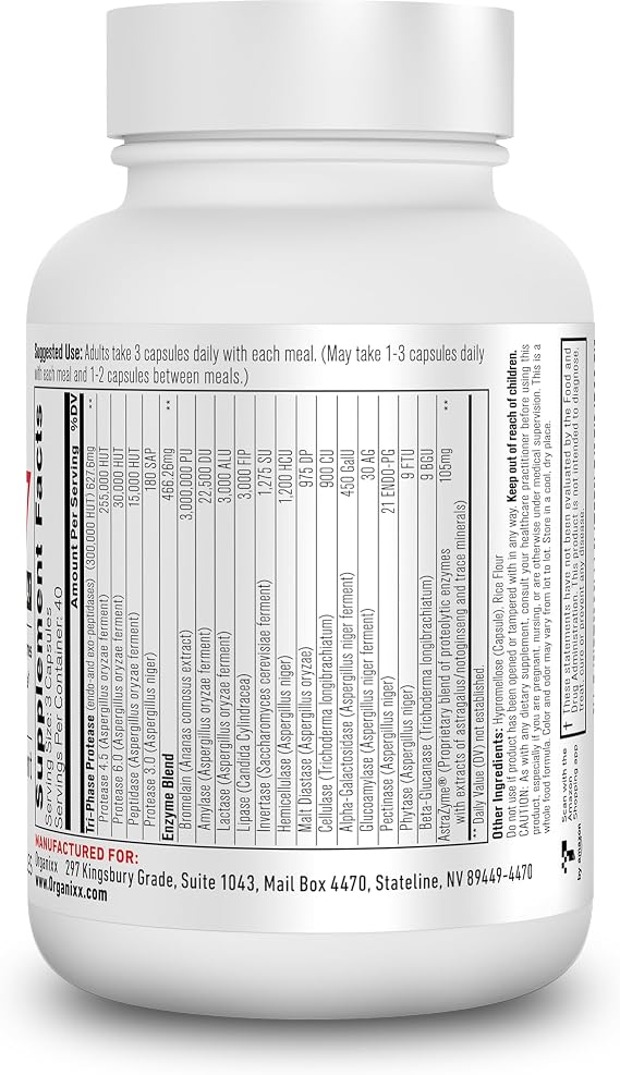 Organixx Enzyme 17 Essential Digestive Enzymes for Women & Men, for Gut Health & Optimal Digestive Health, Support for Bloating, Gas, Nutrient Absorption, Vegan, Non GMO, 120 Veggie Capsules