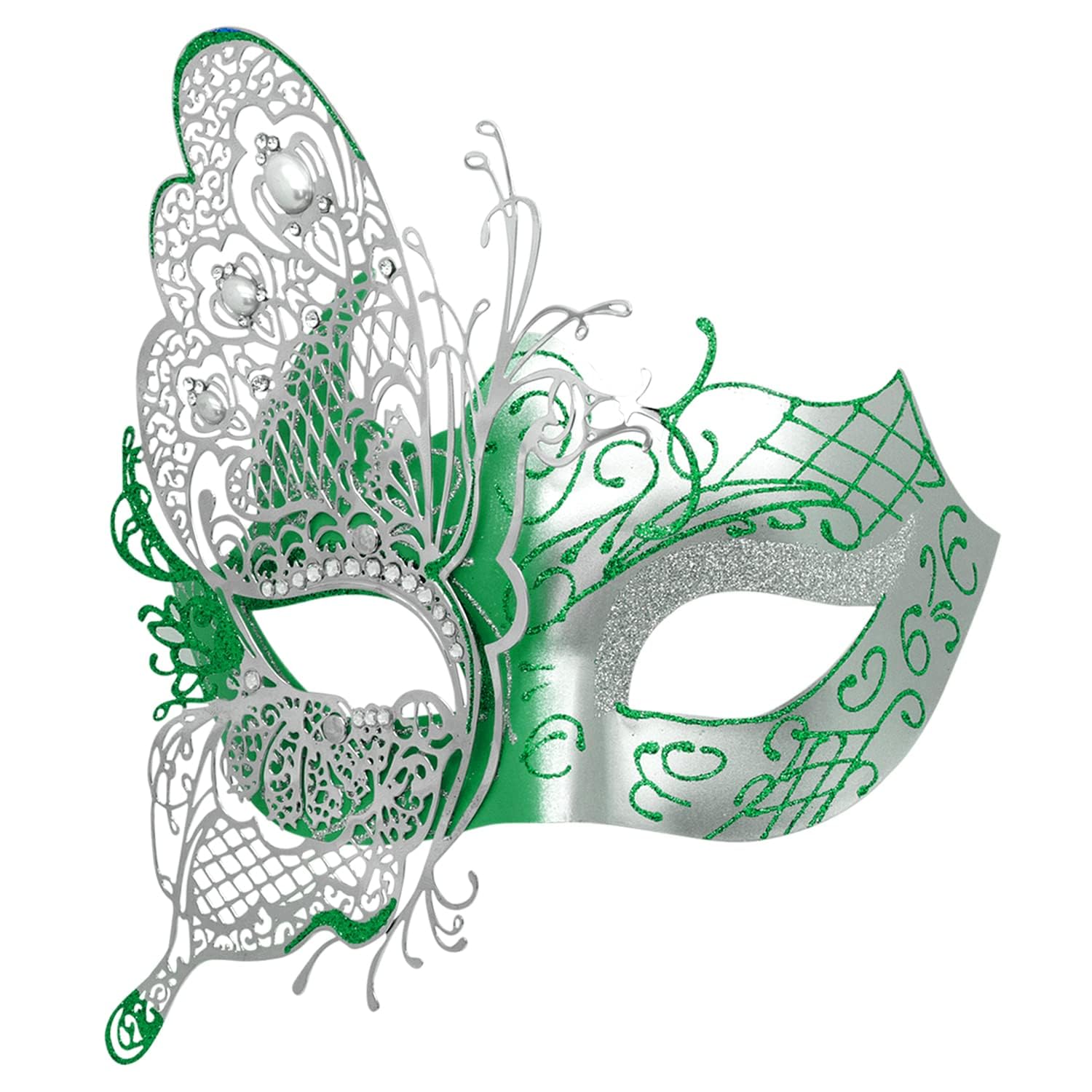Coddsmz Mysterious Venetian Butterfly Lady Masquerade Halloween Party Mask Evening Prom Ball Mask Bar Costumes Accessory, Green, Medium — image 1