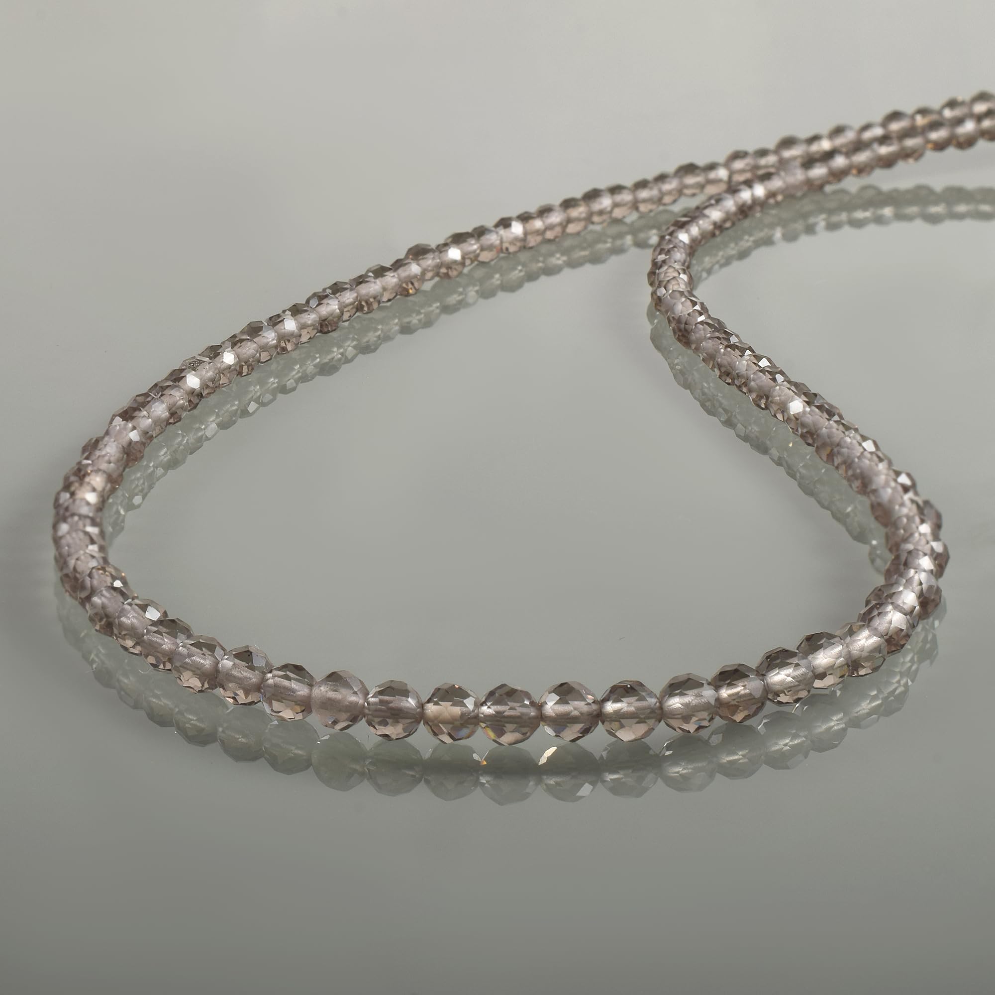 Collar de cuentas redondas de cuarzo ahumado natural, elegancia facetada para capas y apilamiento, joyería de cristal para alineación de chakras del plexo solar, Gema Plata esterlina,