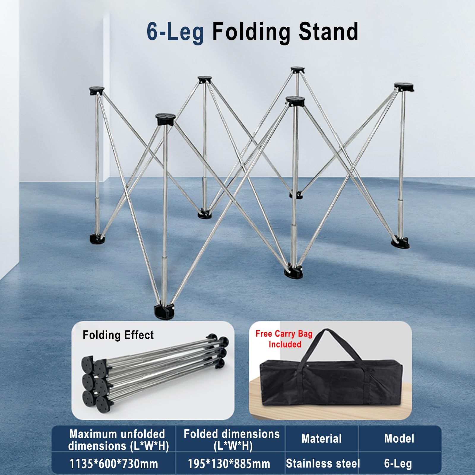 Mesa de trabajo plegable portátil de ciempiés con bolsa de almacenamiento, soporte plegable de 6 patas para garaje y carpintería, soporte de caballete resistente, ideal para proyectos de construcción