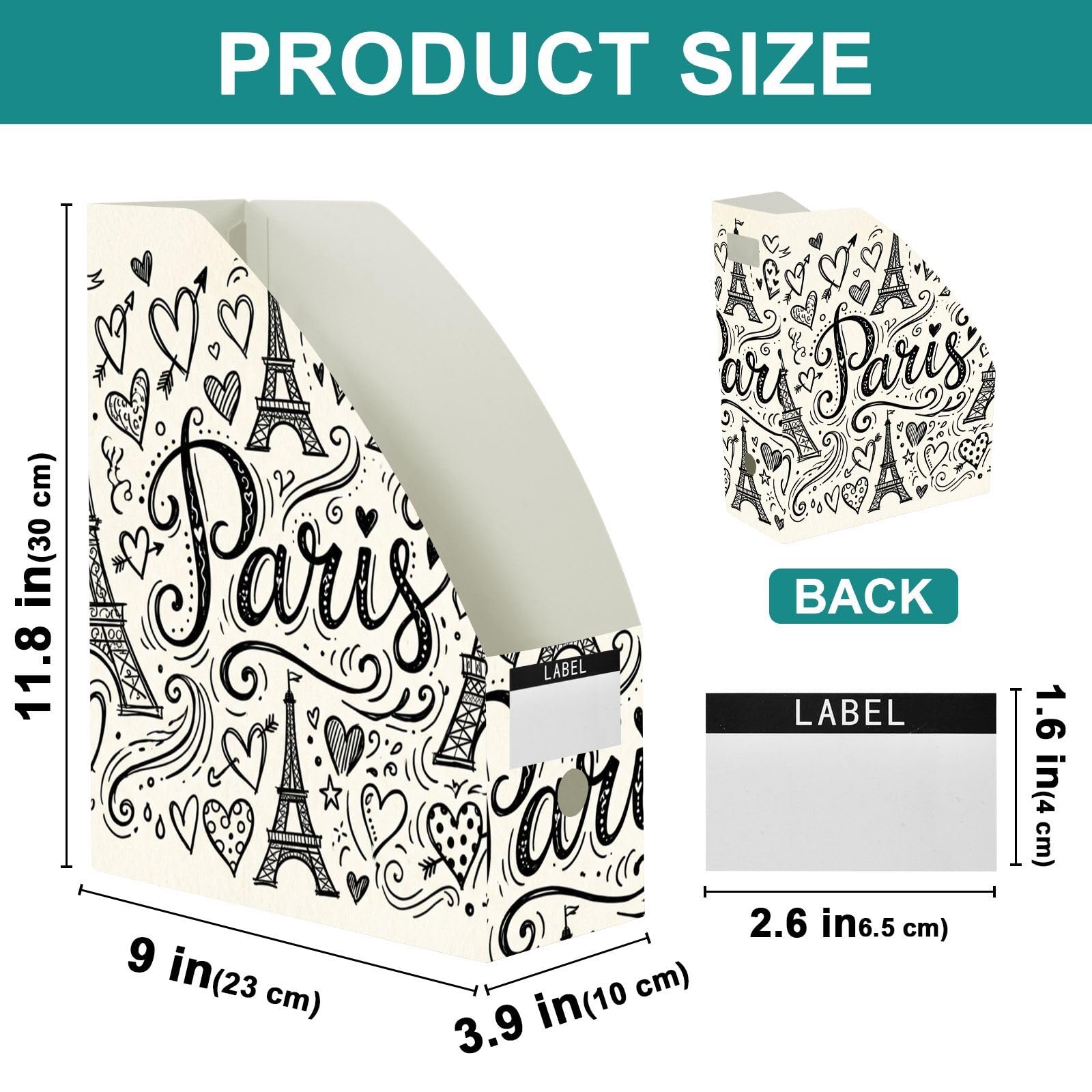 Porte-revues pliable à plat Motif Tour de dessin animé Noir