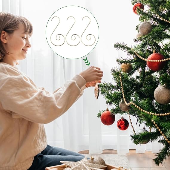 Christmas Ornament Hooks, Christmas Ornament Hangers 120Pcs, Small Metal Decorative Ornament Hooks for Xmas Tree Decorations-Gold