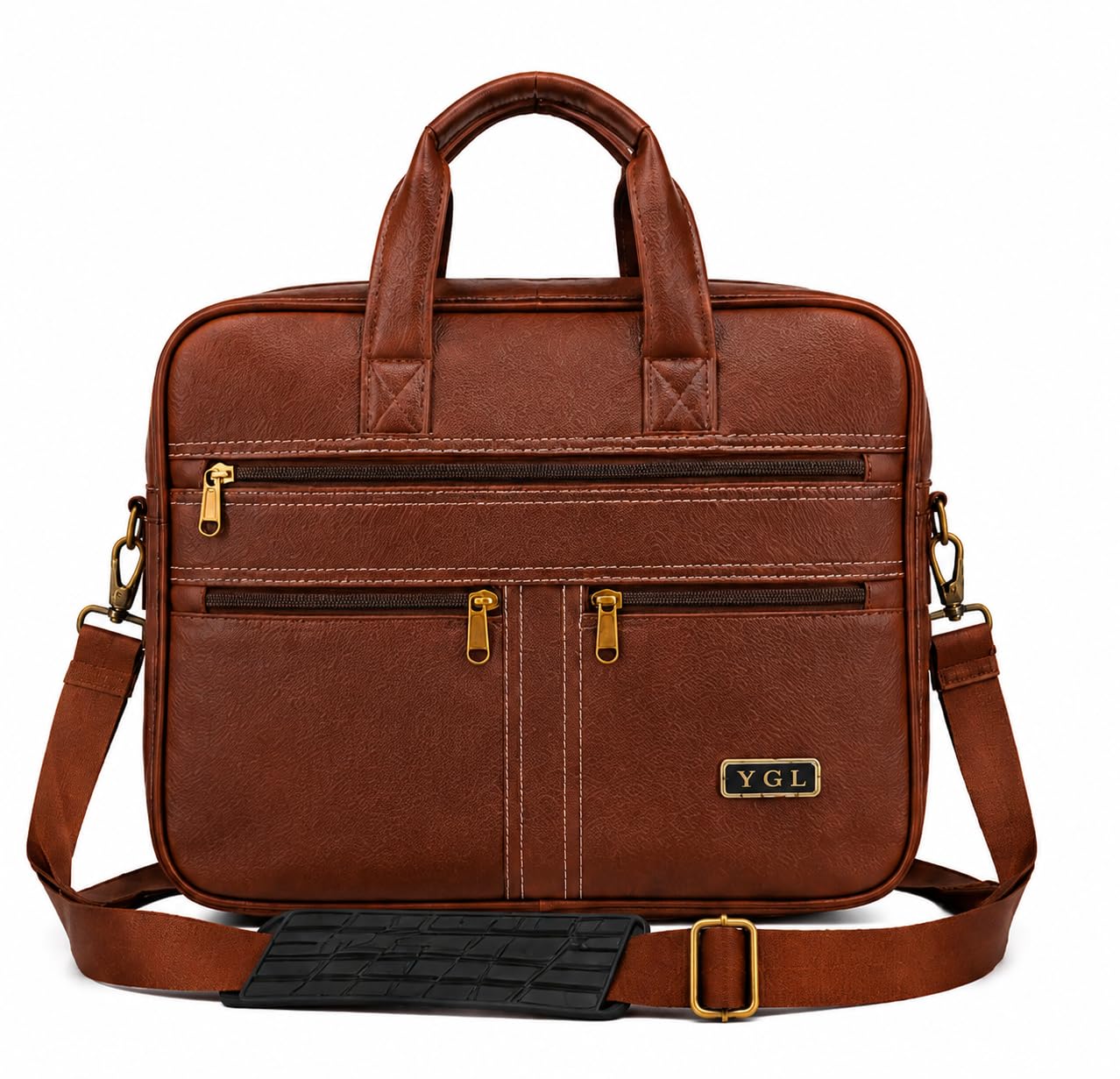 Brown PU Leather Laptop Briefcase Bag, 15.6 Inch, Messenger Style, Multiple Zipper Pockets, Shoulder Sling Bag for Office Men-image-48