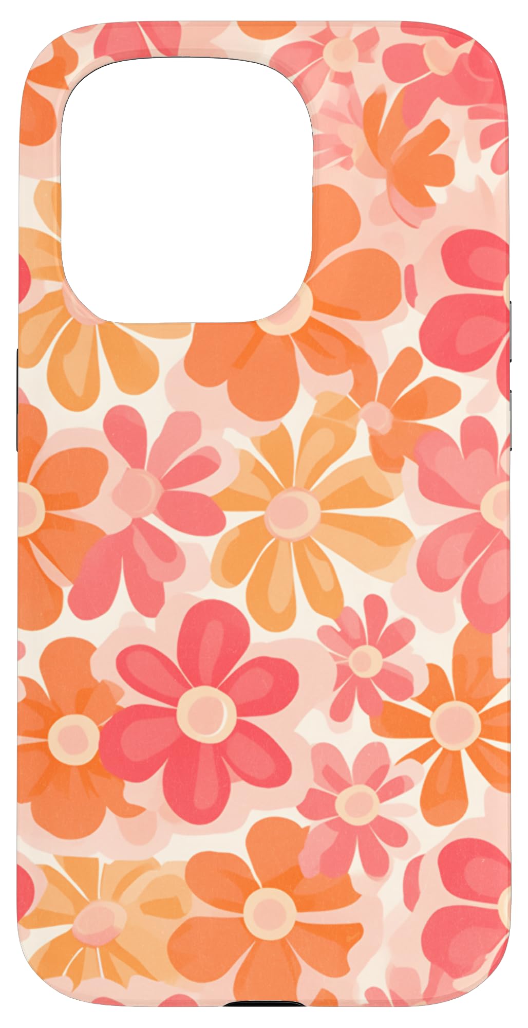 iPhone 15 Pro retro 70s floral pattern disco flower pink and orange groovy Case
