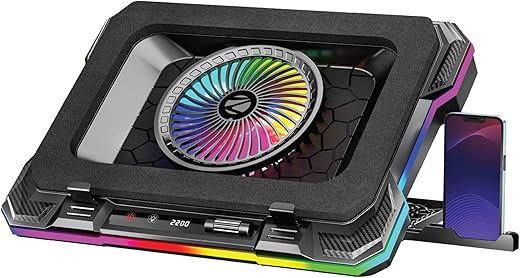 ZEBRONICS NC9200, Laptop Cooling Pad, 140mm RGB LED Fan, Upto 19 inch Laptop, Dual USB Port, Magnetic Foam Cushioning, Detachable Mobile Holder,…