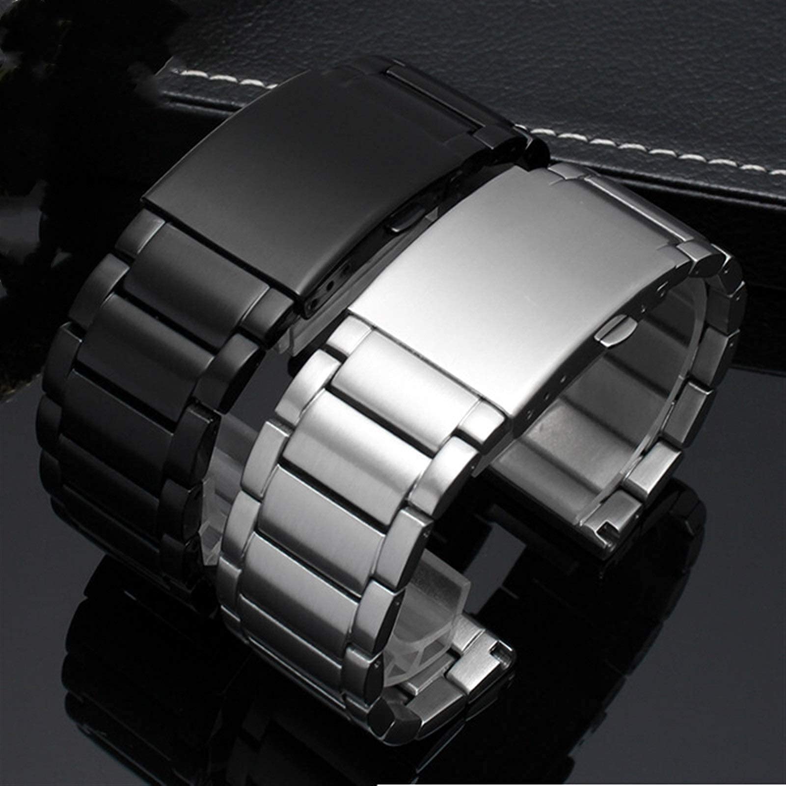 Correa de Reloj, Correa de Acero Inoxidable sólida 24mm 26mm 28mm 30mm Hebilla Plegable Correa de Repuesto de Metal para Hombres