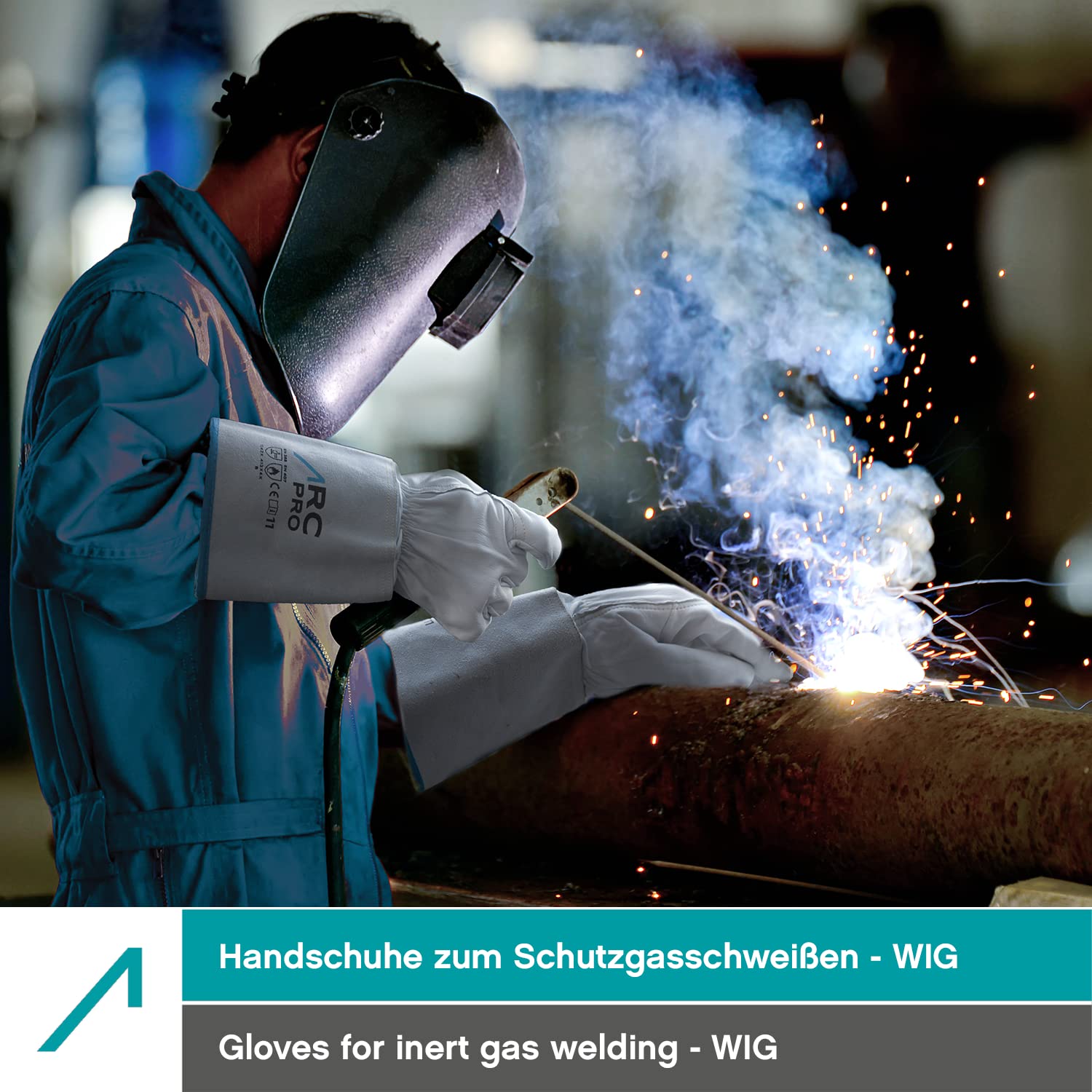 ACE ARC Pro Welder's work glove - Protective leather gloves for welding - EN 388/12477-09/L (Pack of 1), Light Grey - Image 4
