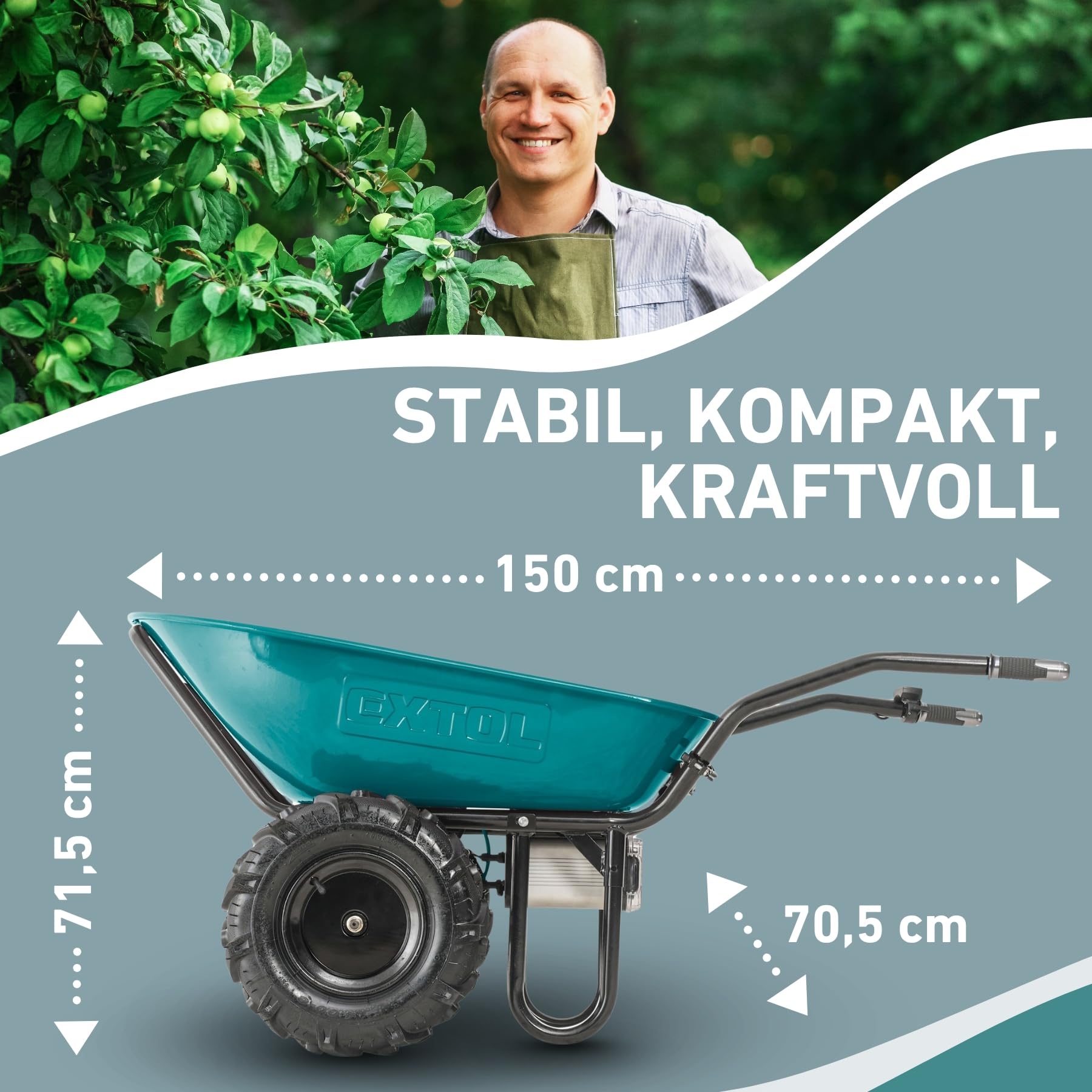 Extol Industrial Elektrische Schubkarre mit Akku I 100L Mulde I 260kg Traglast I 500W I 40V Li-ion mit 6000mAh