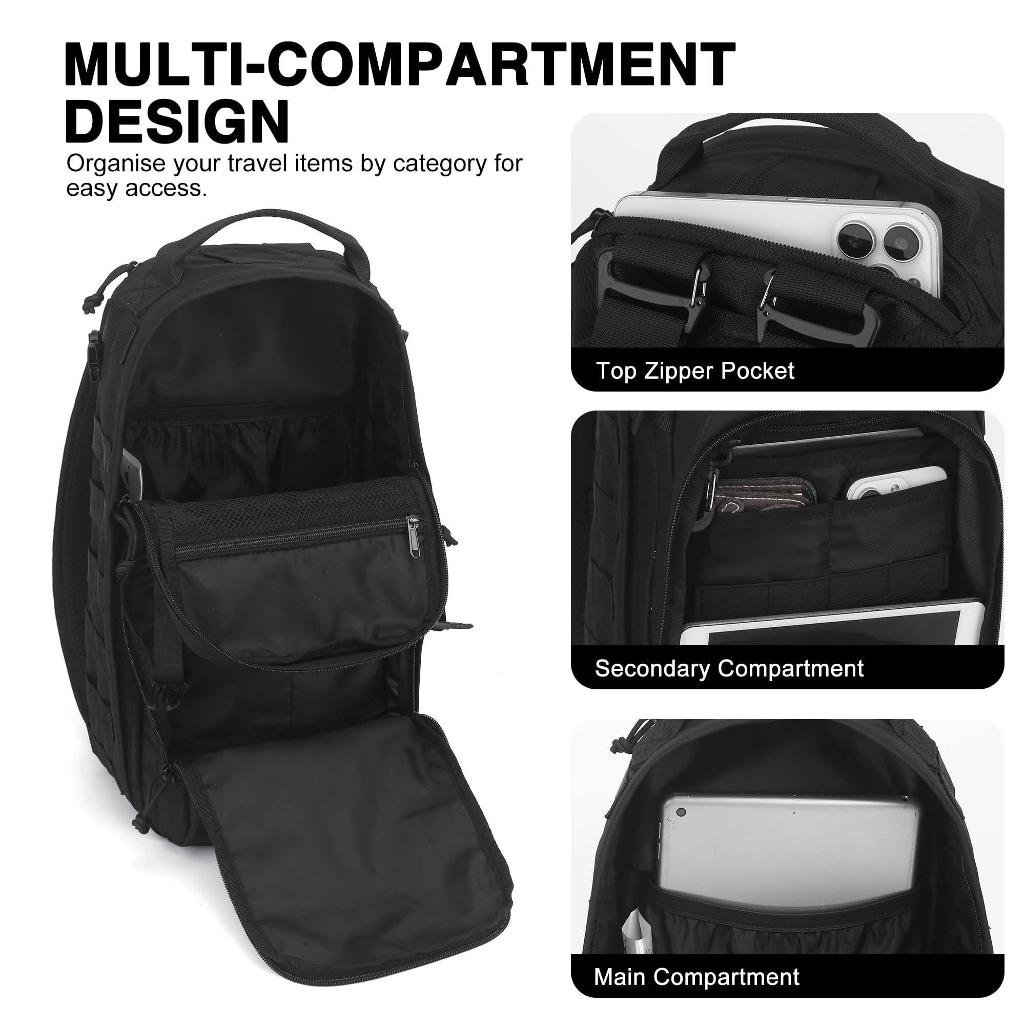 Mardingtop 18L Taktischer Rucksack Herren mit Abnehmbarer Schultergurt | Wanderrucksack Klein Outdoor Umhängetasche mit MOLLE-System,Vielseitiger 3-in-1 Sling Bag für Camping Arbeit Wandern