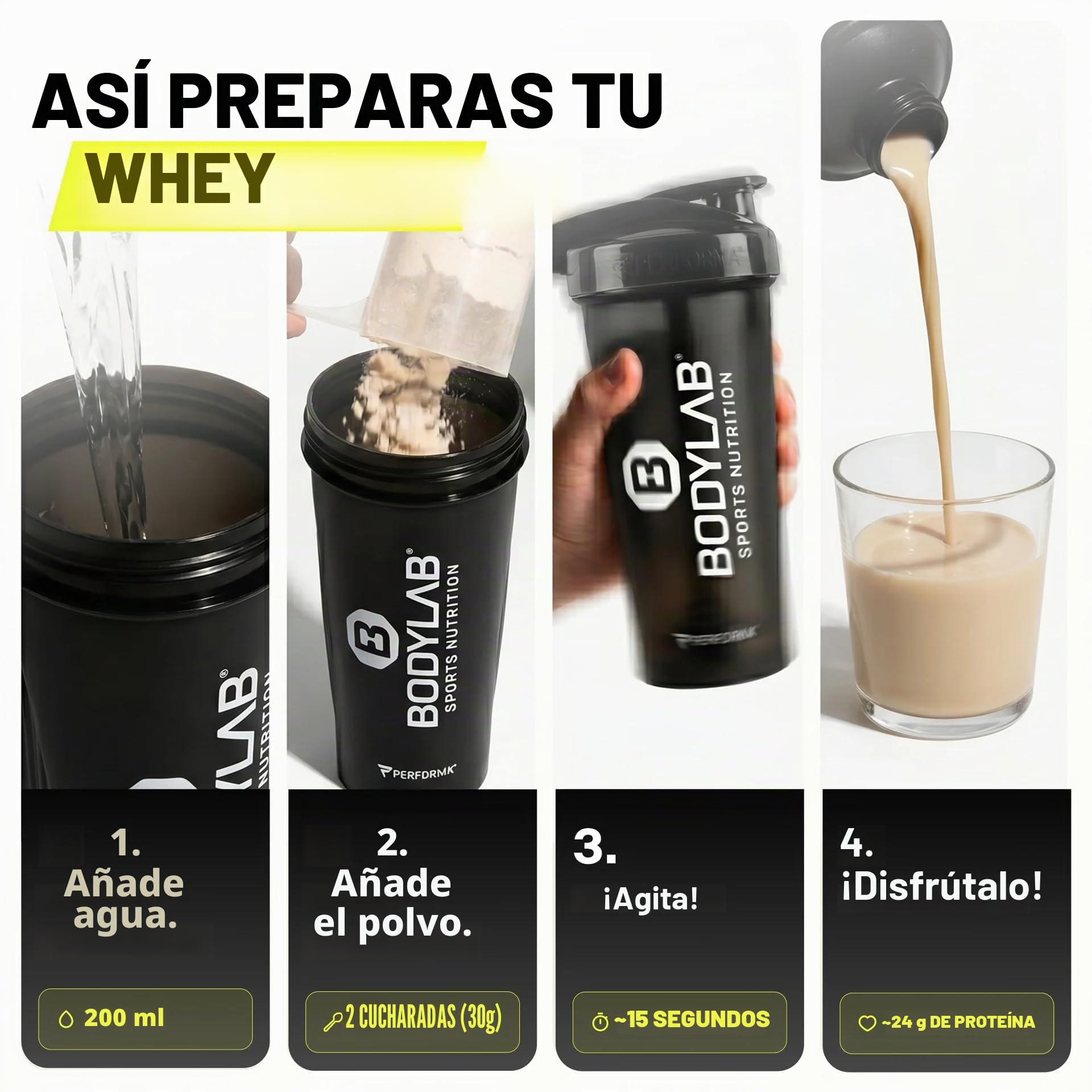 Bodylab24 Whey Protein Powder Vainilla 2kg, polvo rico en proteína para músculos más fuertes, la proteína de suero puede promover la construcción de músculo, con 80% de proteína, sin aspartamo